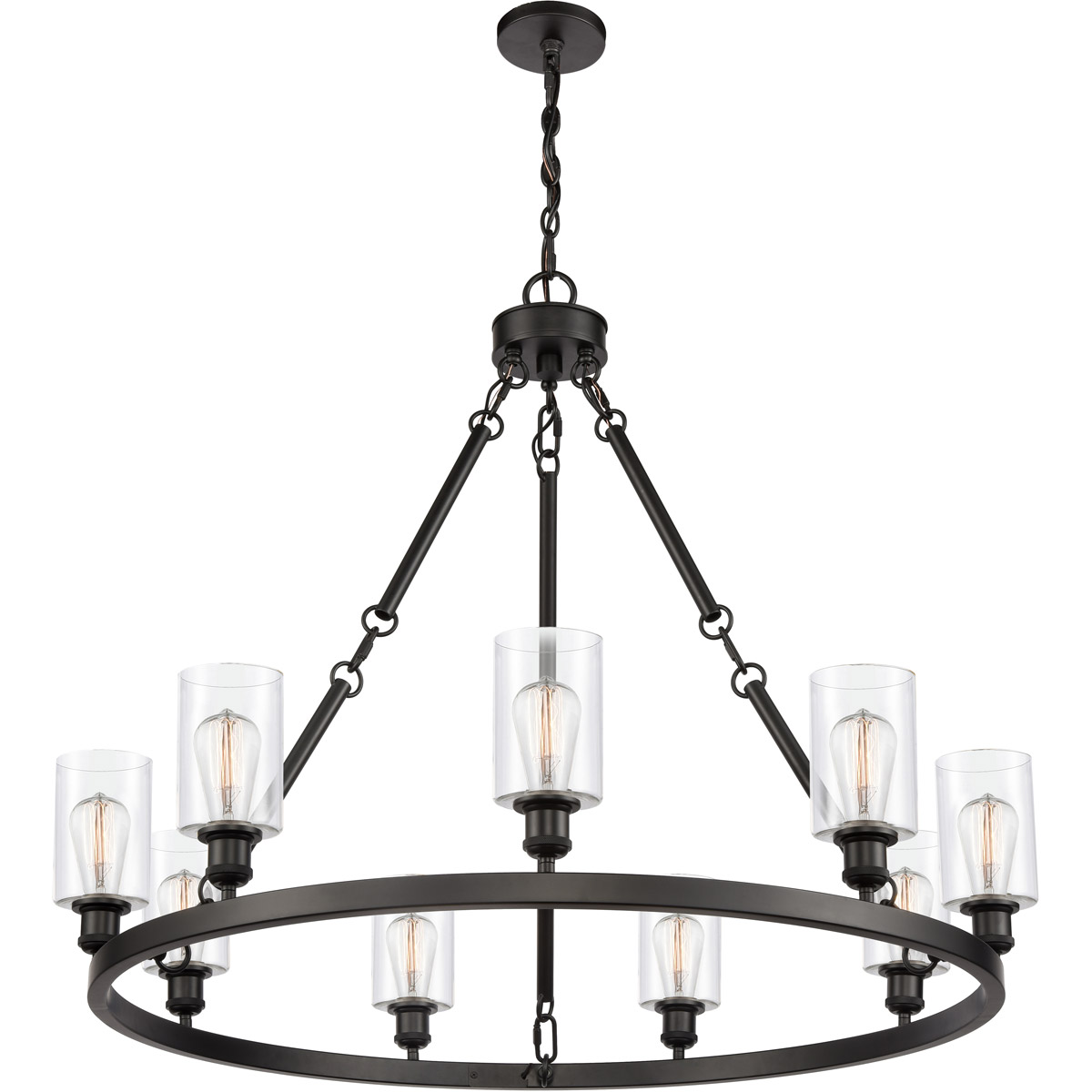 Ballston Saloon 9 Light 40 inch Matte Black Chandelier Ceiling Light in Bulb Not Included, Clear Glass, Ballston