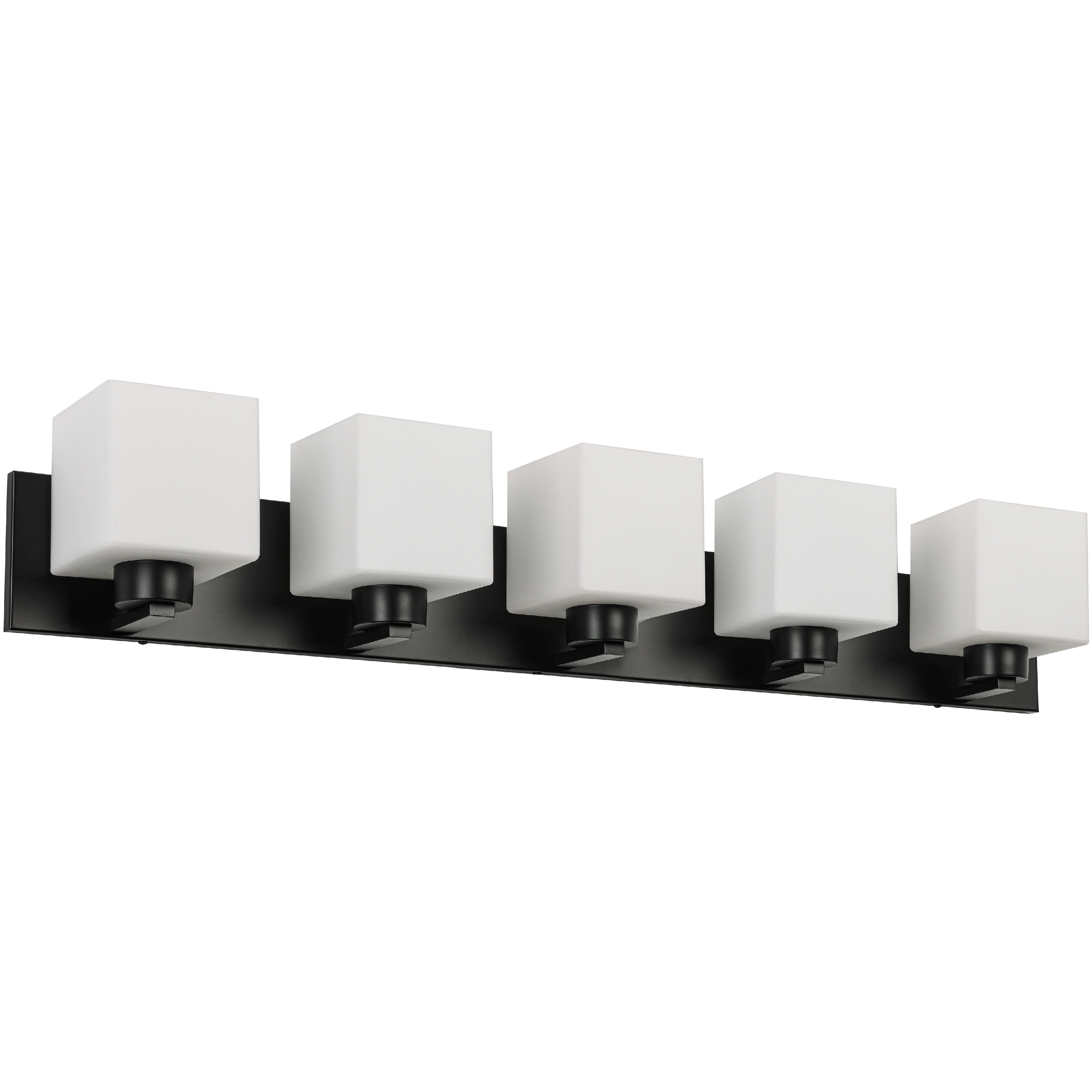 Veda 5 Light 38.5 inch Matte Black Vanity Light Wall Light in White Opal