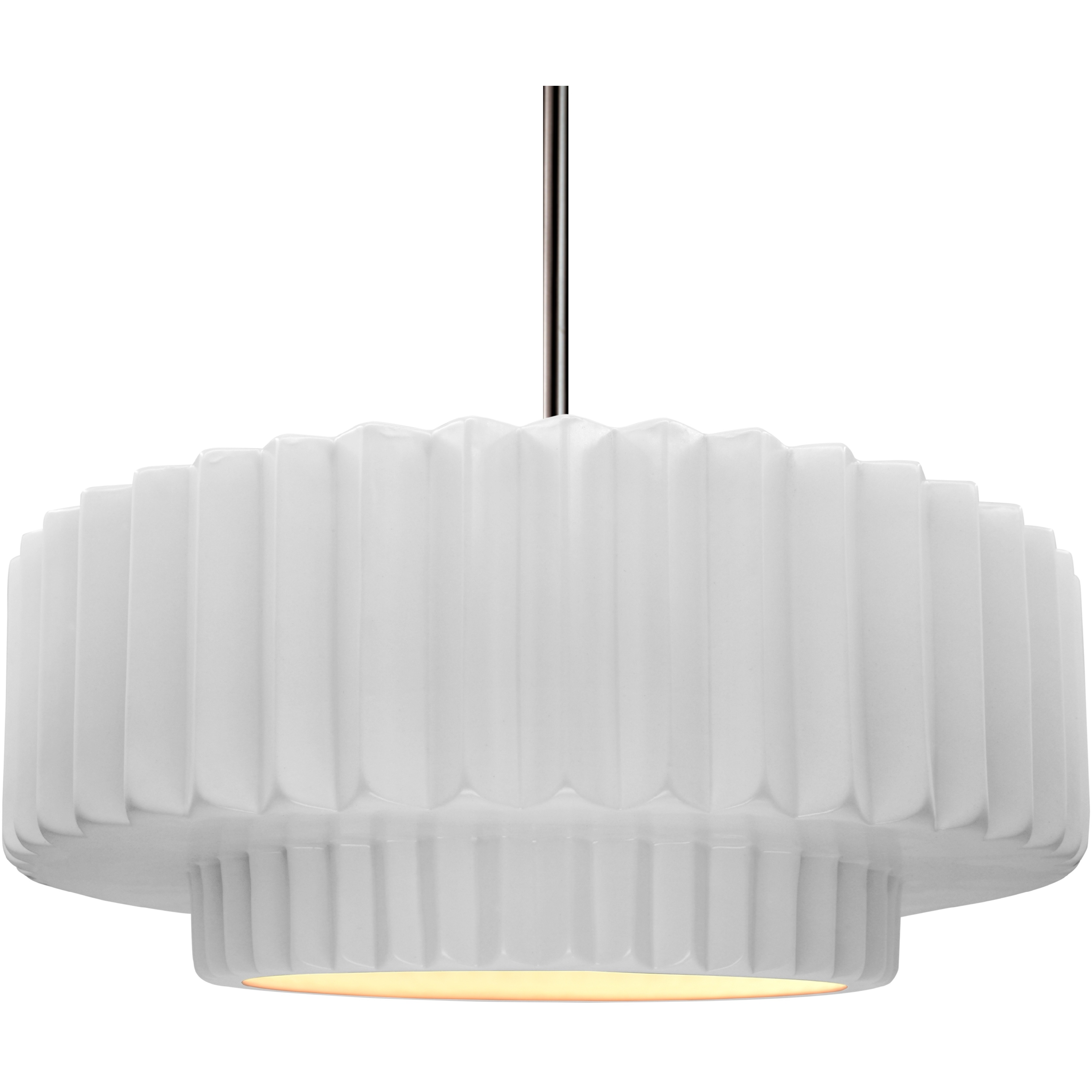 Radiance Collection - Pleated Tier Pendant Ceiling Light in Brushed Nickel, Black Cord, Replaceable Bulb, Gloss White (outside and inside of fixture), 16.25W x 6H, Form+Finish+Function