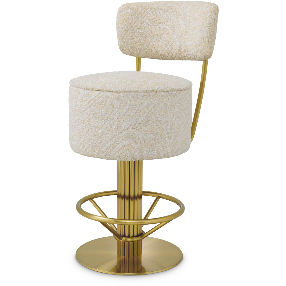 Carleton 37.01 inch Brushed Brass and Camari Cream and Swivel Base Bar Stool