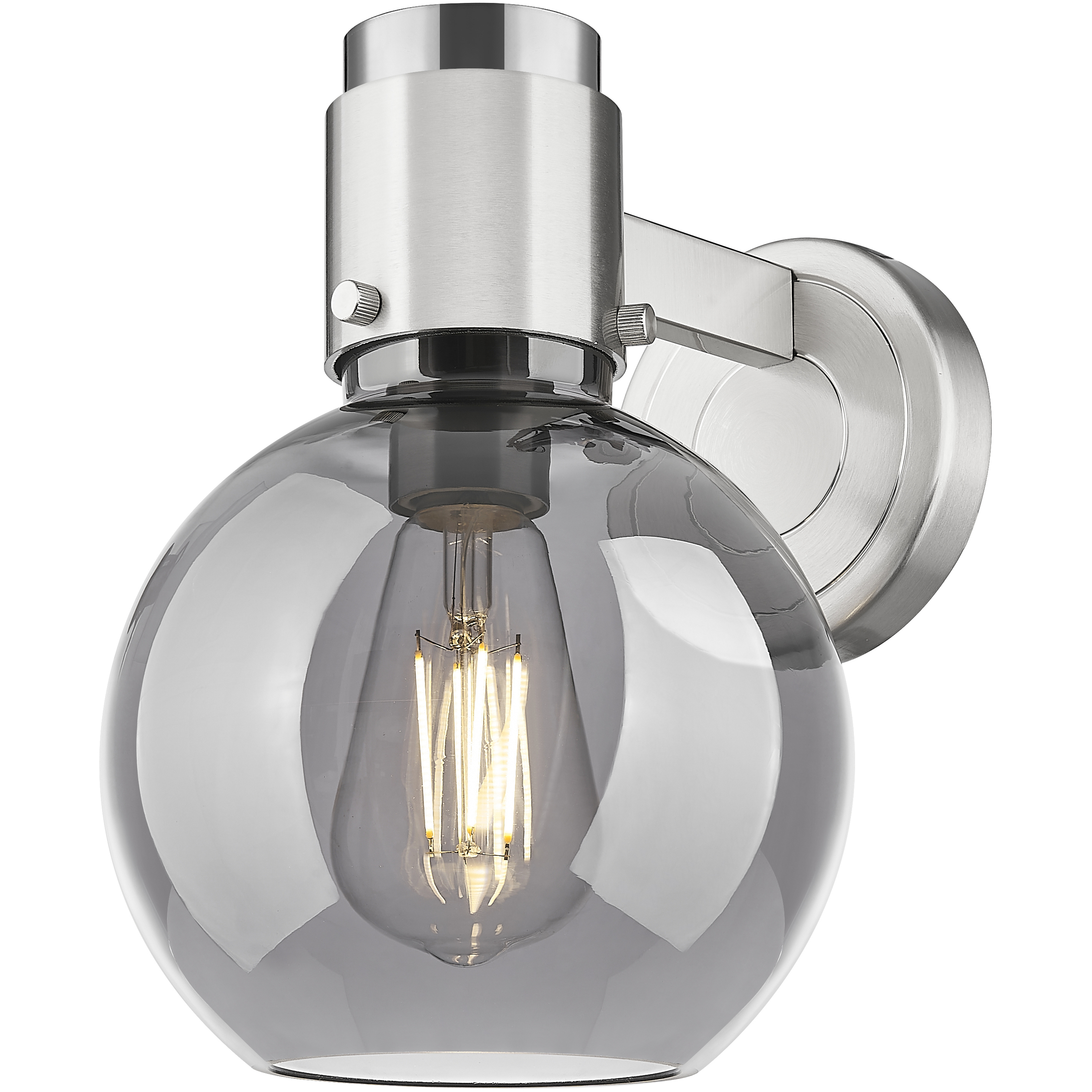 Lawton Sphere Sconce Wall Light in Brushed Satin Nickel, Light Smoke Glass