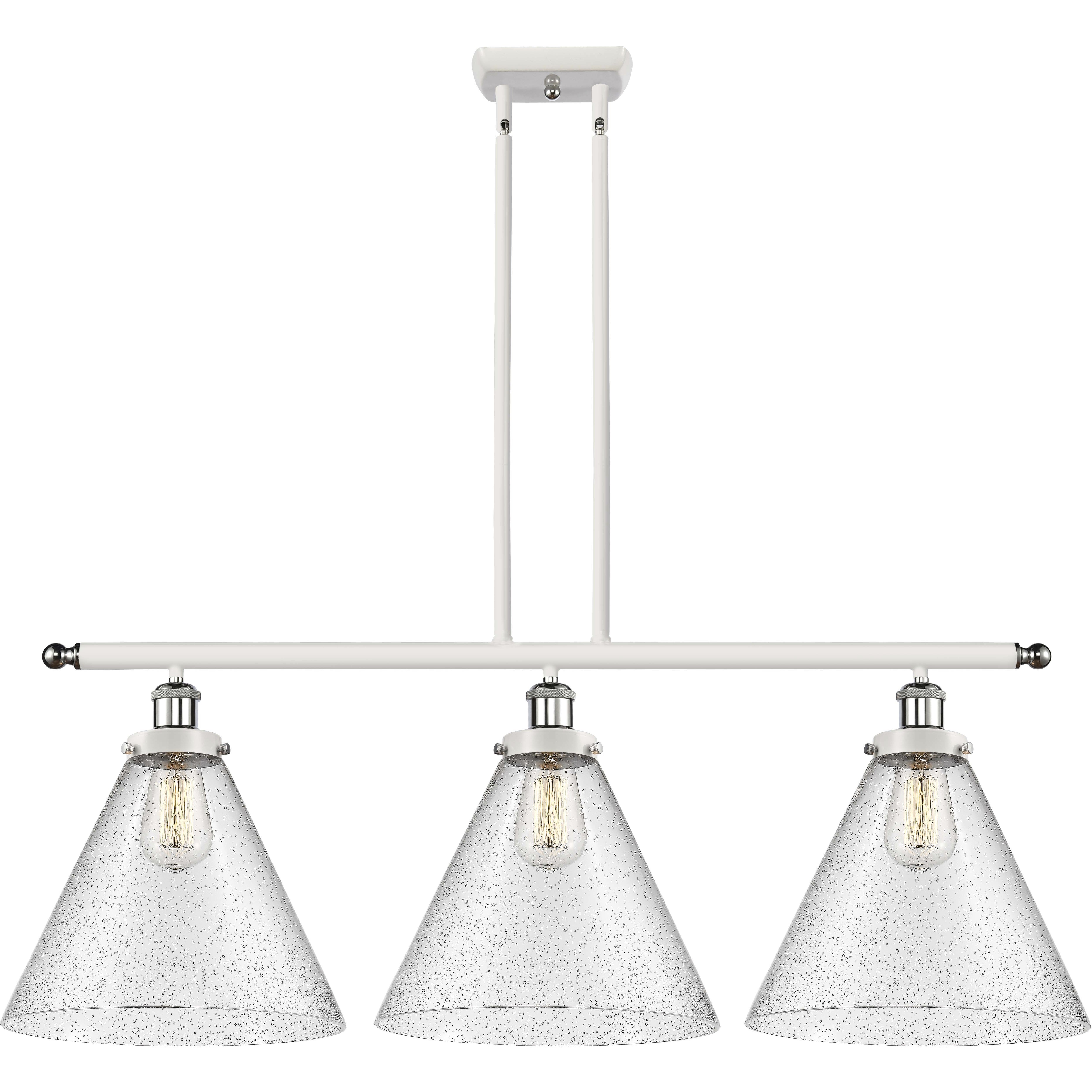 Ballston X-Large Cone 3 Light 36 inch White and Polished Chrome Island Light Ceiling Light in Seedy Glass