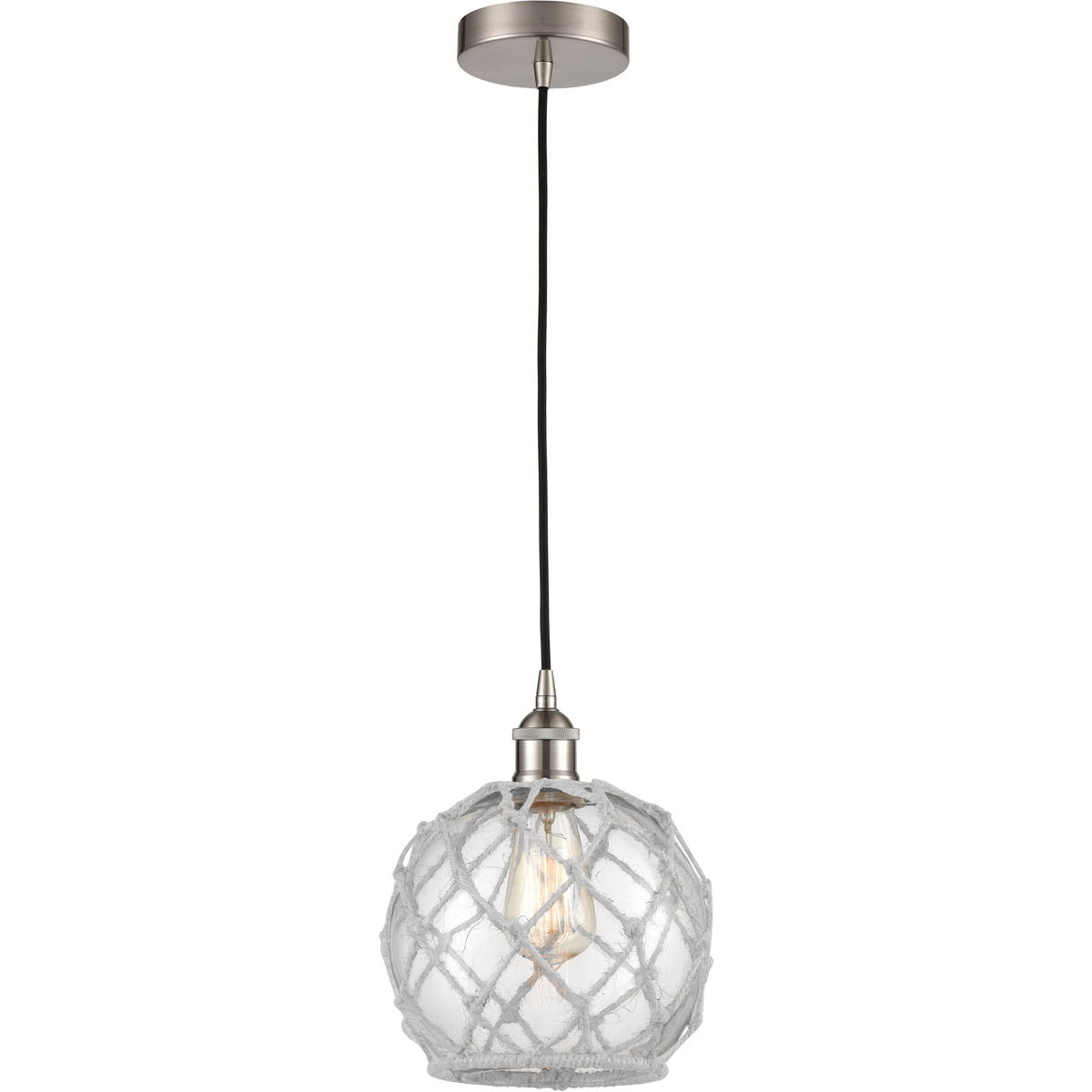 Edison Farmhouse Rope LED 8 inch Brushed Satin Nickel Mini Pendant Ceiling Light
