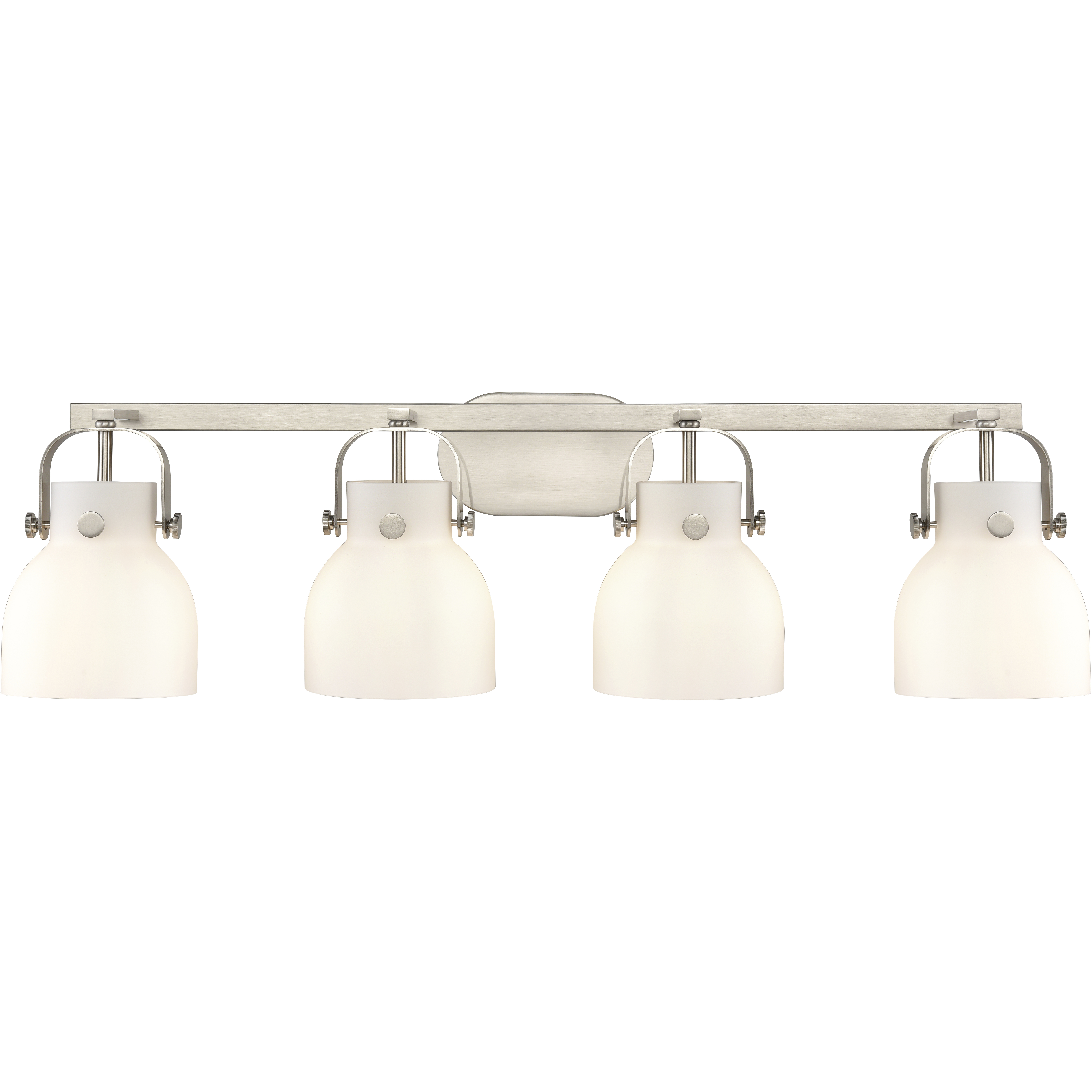 Pilaster II Bell 4 Light 36.5 inch Satin Nickel Bath Vanity Light Wall Light in Matte White Glass