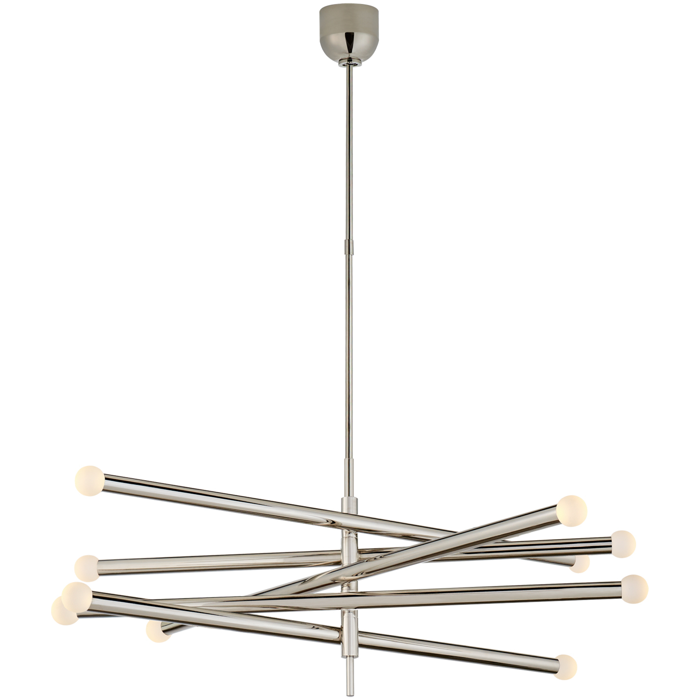 Kelly Wearstler Rousseau LED 38 inch Polished Nickel Articulating Chandelier Ceiling Light in Etched Crystal Orb, Grande