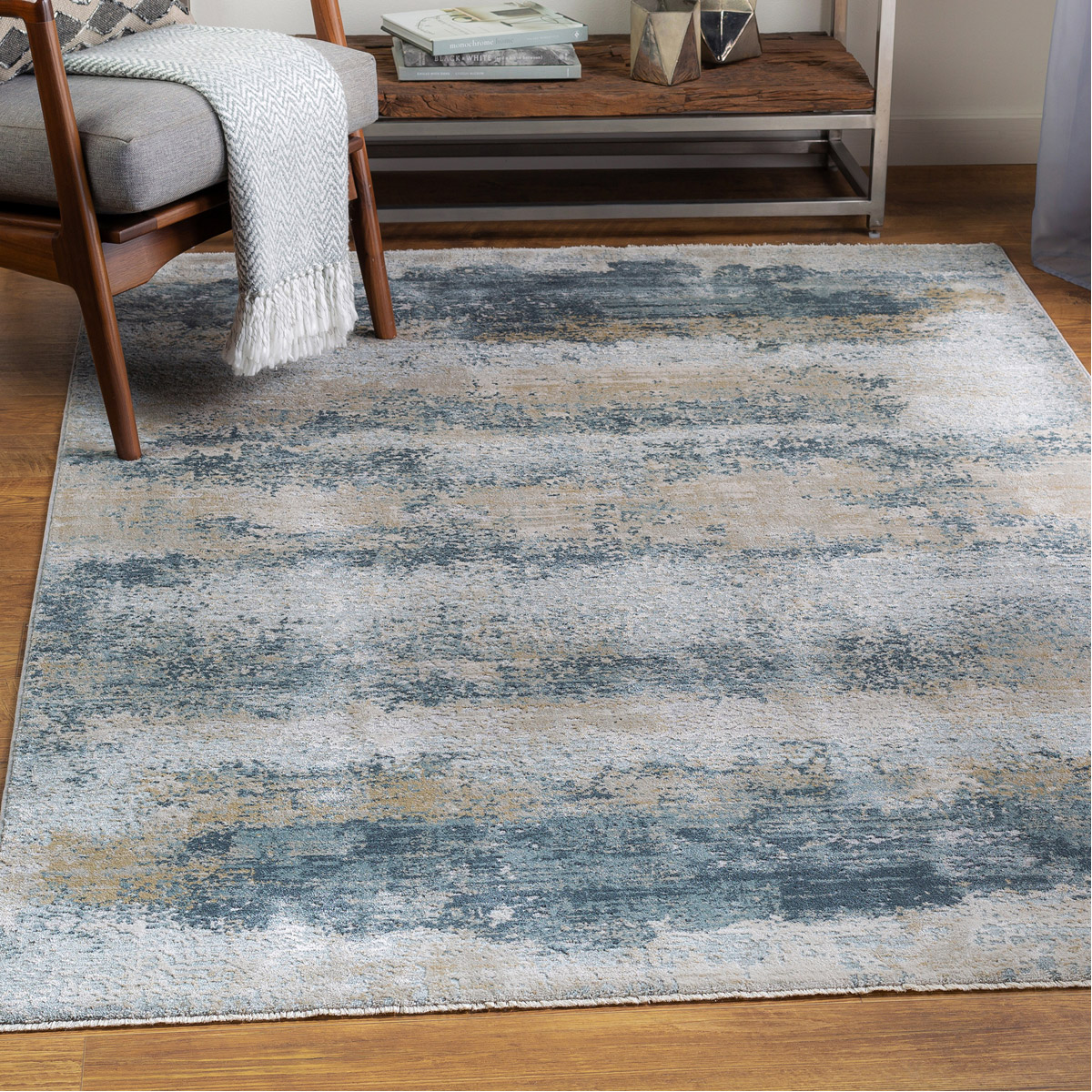 Bremen 89 X 60 inch Sage/Taupe/Light Gray/White/Pale Blue/Olive/Navy Rug, 5ft x 7.5ft