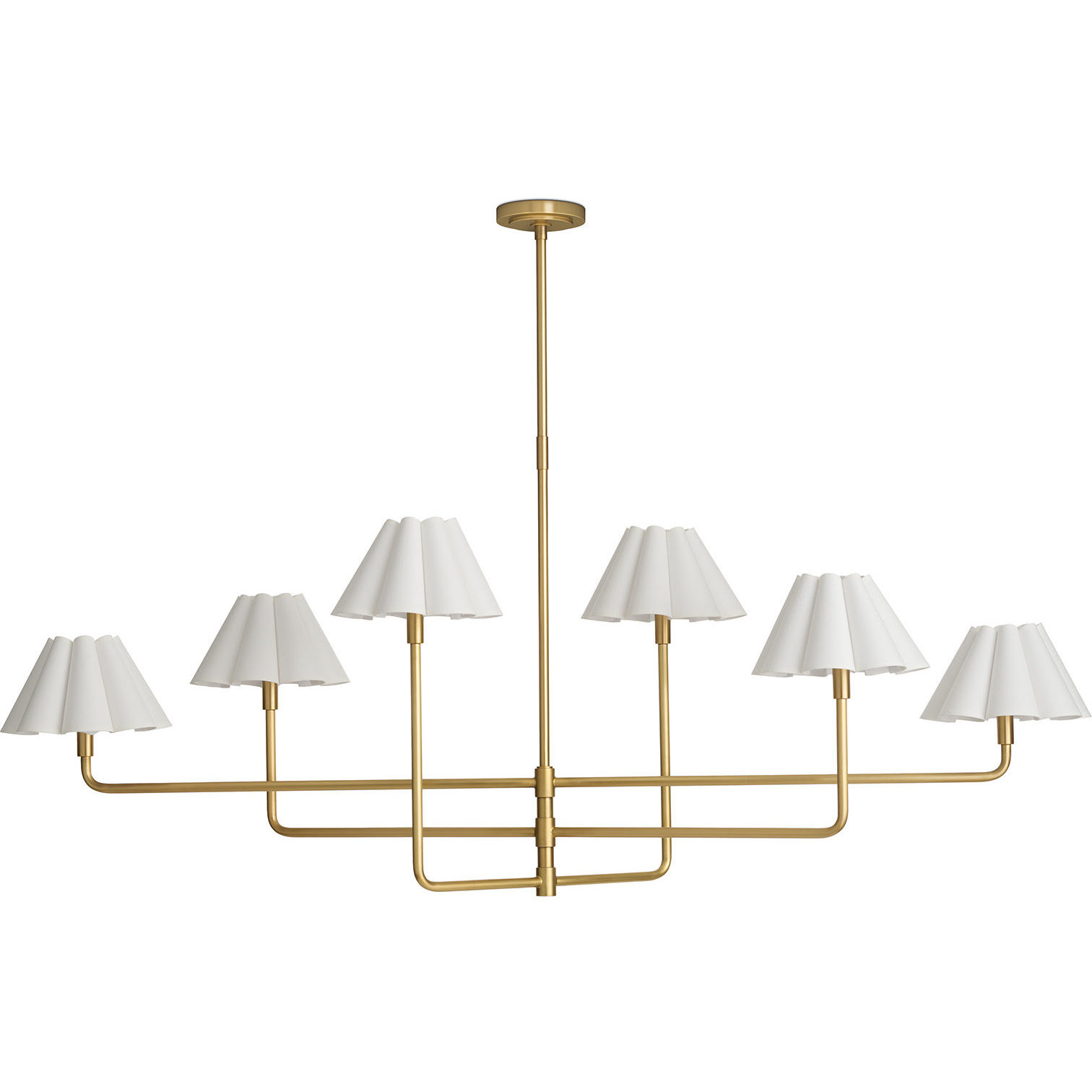 Polly 6 Light 66 inch Natural Brass Chandelier Ceiling Light in White Scalloped Shade