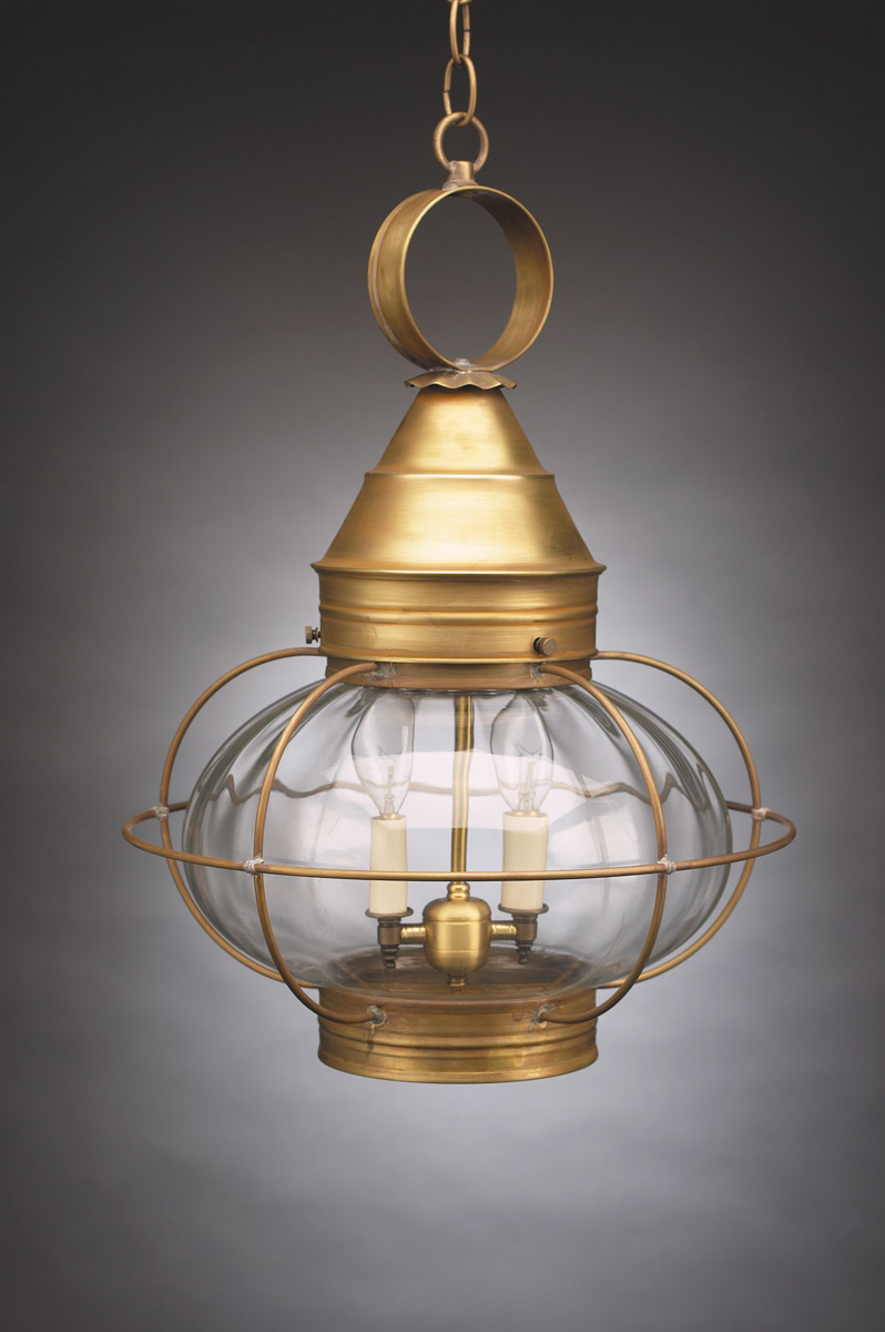 Onion 3 Light 15 inch Antique Copper Hanging Lantern Ceiling Light in Optic Glass, Candelabra