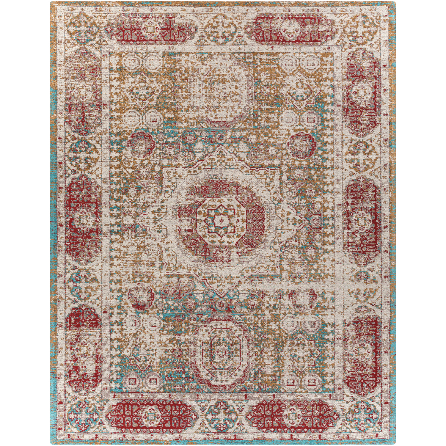 Amsterdam 120 X 96 inch Mustard/Blue/Red/Light Beige Handmade Rug, Polyester and Cotton
