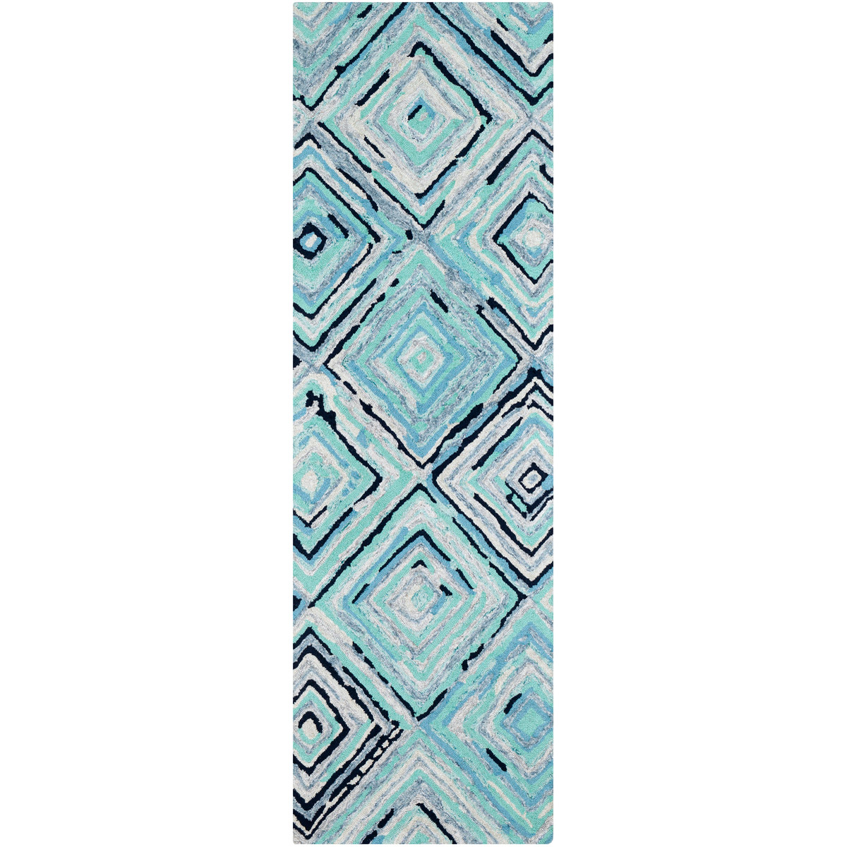 Serafina 96 X 30 inch Dark Blue/Ice Blue/Teal/Navy/Denim/Ivory Rugs