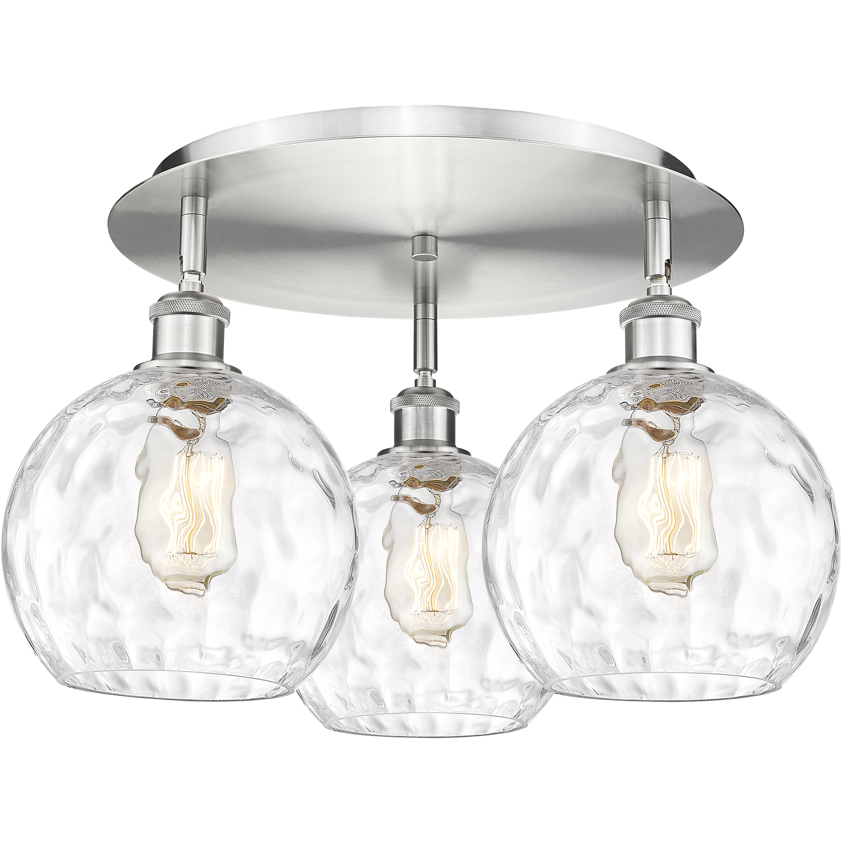 Athens Water Glass 3 Light 19.75 inch Satin Nickel Flush Mount Ceiling Light