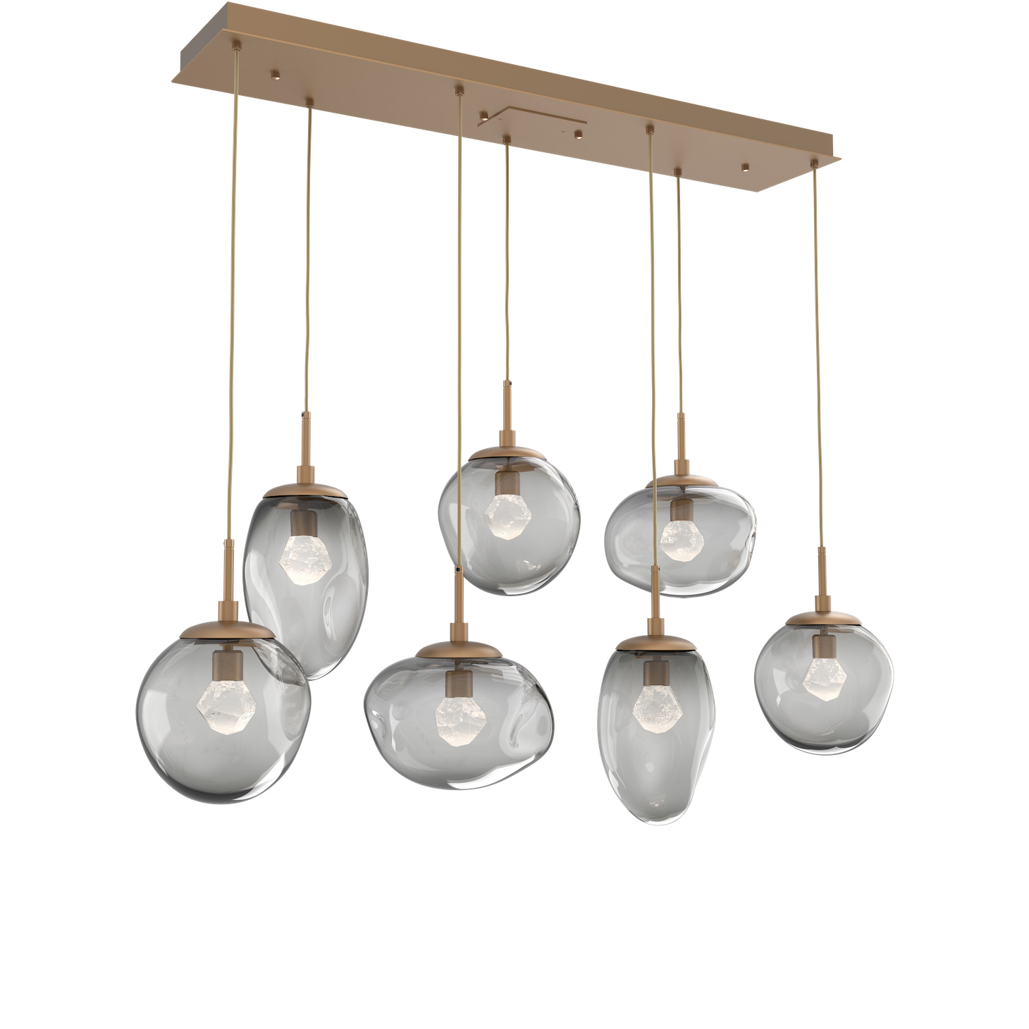 Cosmos LED LED 50.3 inch Novel Brass Linear Pendant Ceiling Light in 3000K LED, Zircon Inner - Smoke Outer, Multi-Port