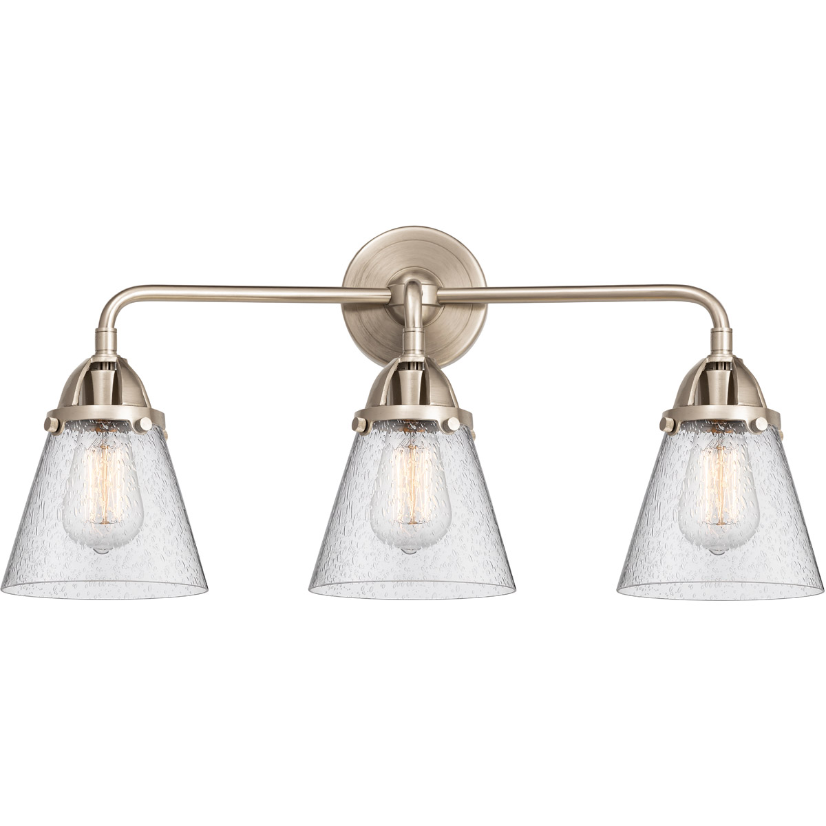 Nouveau 2 Small Cone 3 Light 24 inch Oil Rubbed Bronze Bath Vanity Light Wall Light in Seedy Glass