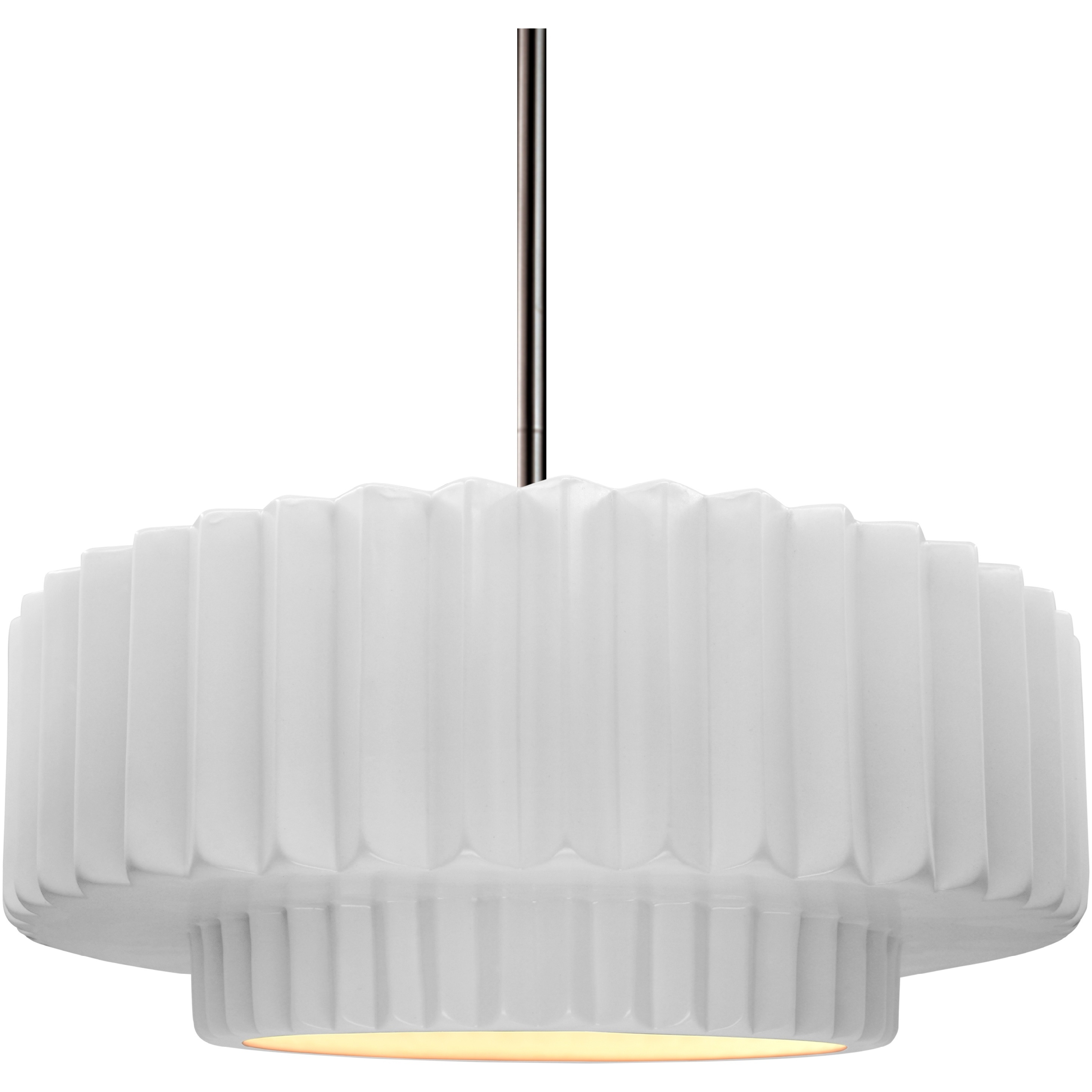Radiance Collection - Pleated Tier Pendant Ceiling Light in Brushed Nickel, Dedicated LED, Black Cord, Gloss White, 14.5W x 5.25H, Form+Finish+Function