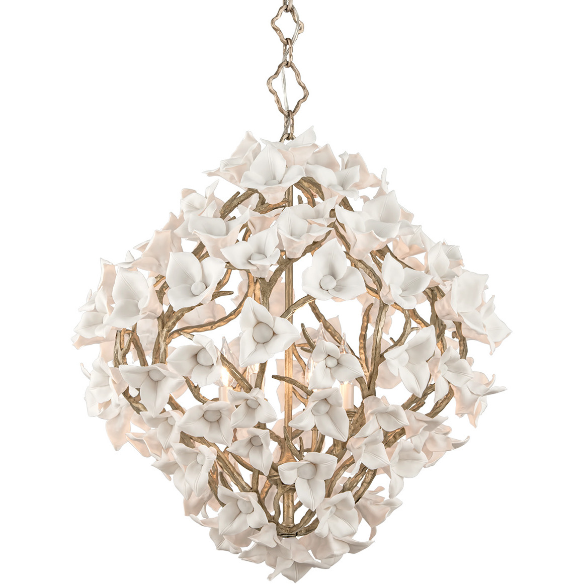 Lily 6 Light 26.25 inch Stria Gold Leaf Chandelier Ceiling Light