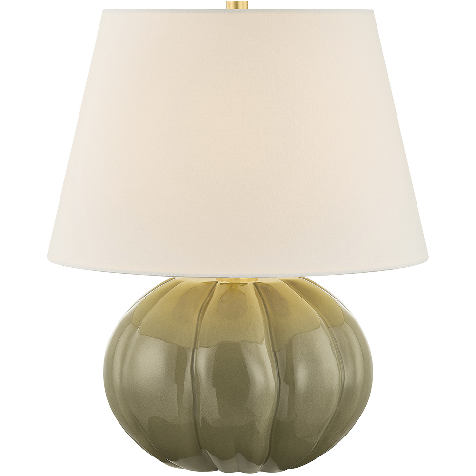 Beata 21 inch 15 watt Aged Brass and Ceramic Harbour Grey Cackle Table Lamp Portable Light