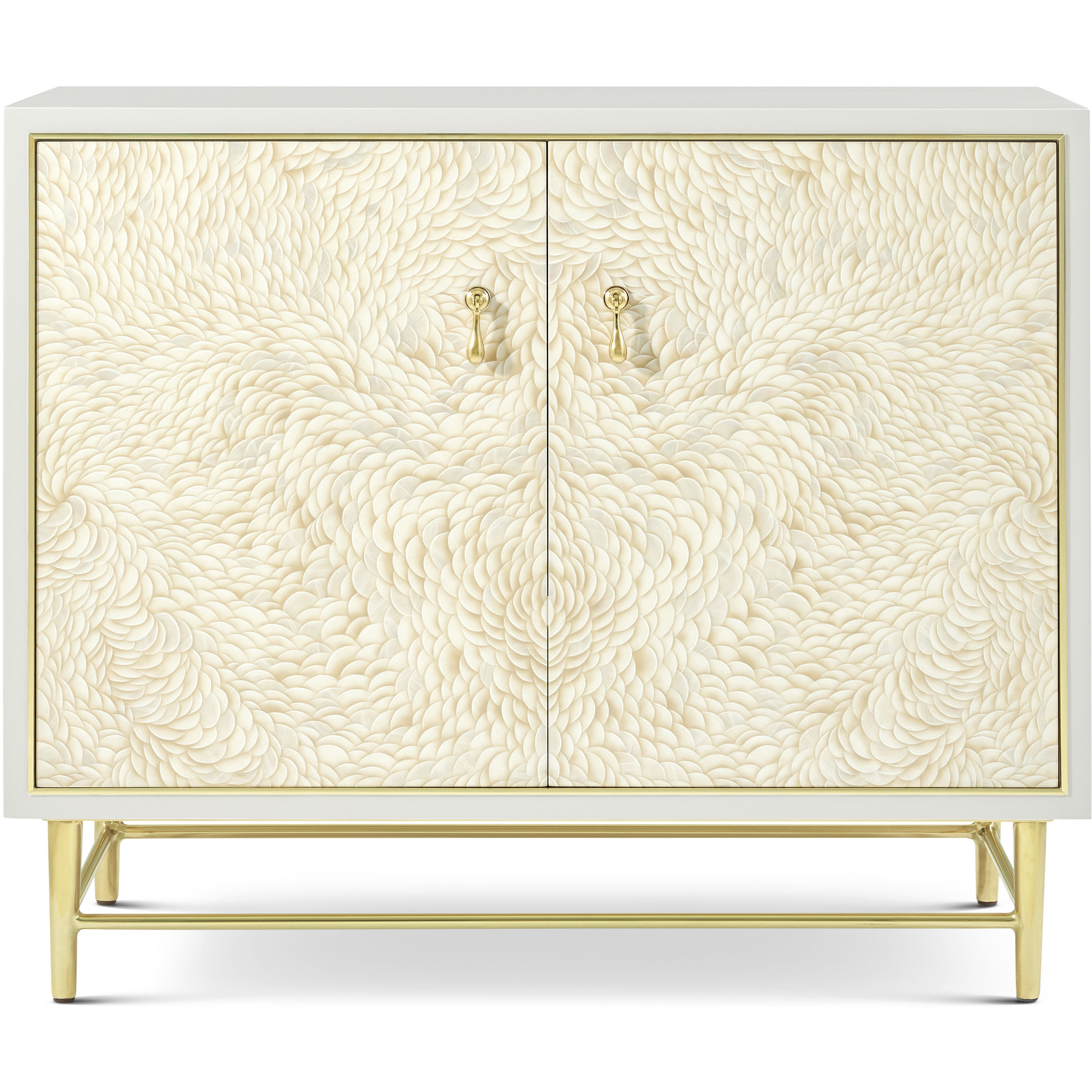 Judith Leiber Couture 40.5 X 19 inch Feather / Solstice / Polished Brass Credenza, Wooden, 2-Door, Brass Base