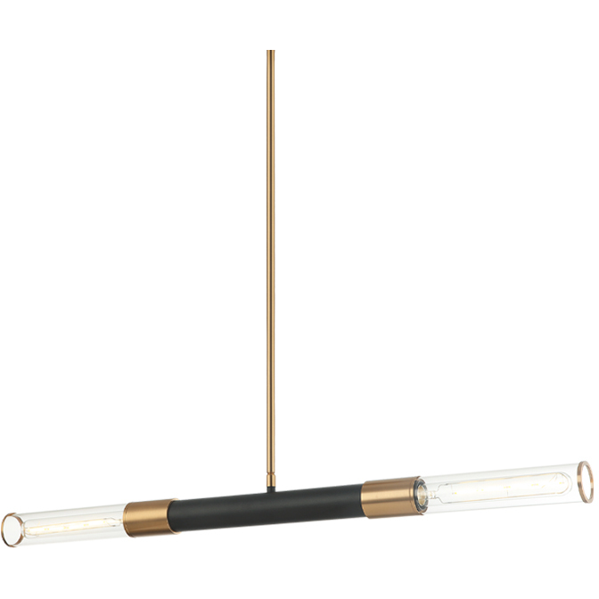 Matteo Lighting Tubo 2 Light 35 inch Matte Black and Aged Gold Brass Pendant Ceiling Light C61202MBAG - Open Box