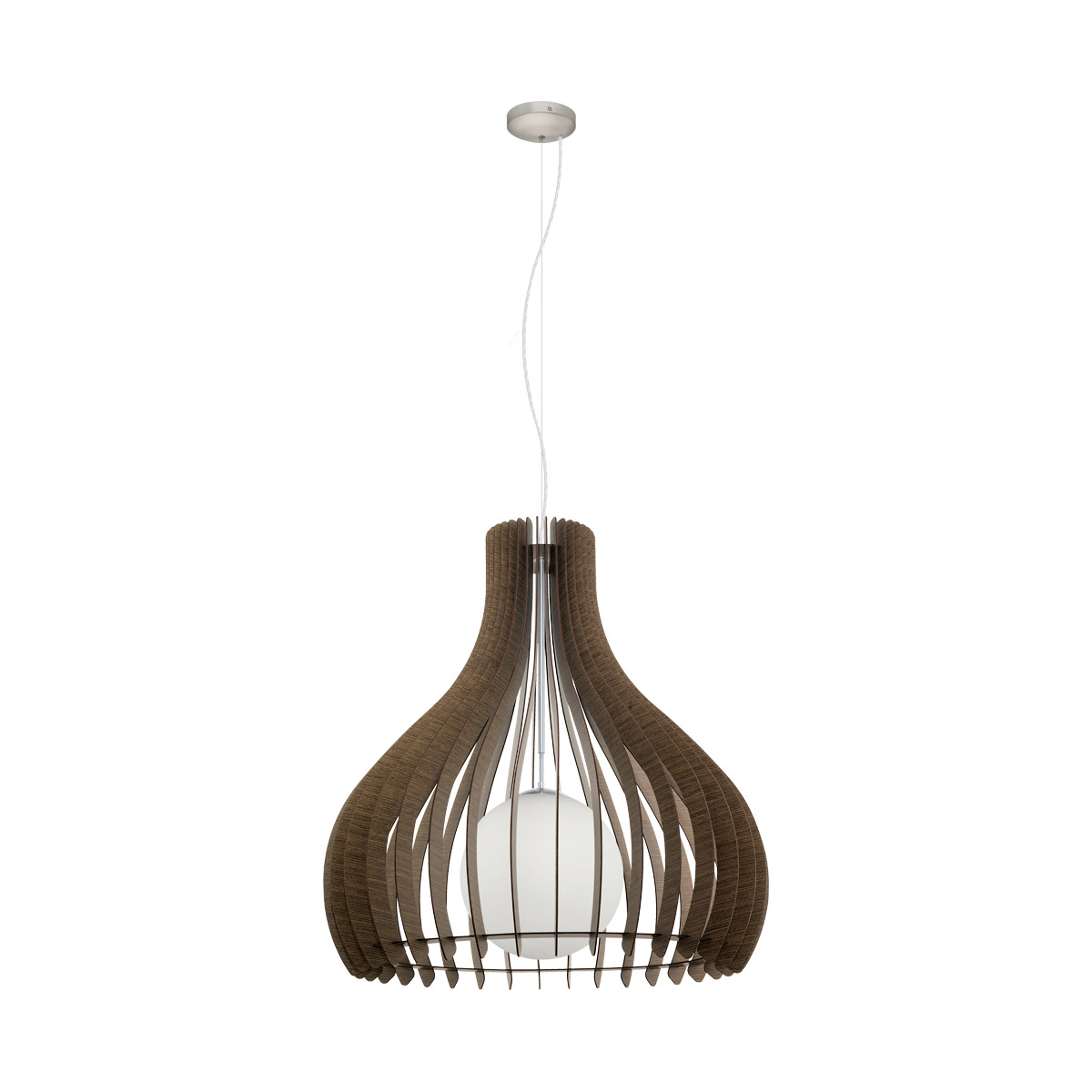 Tindori 1 Light 31.5 inch Pendant Ceiling Light, Dark Brown Wood, White Glass