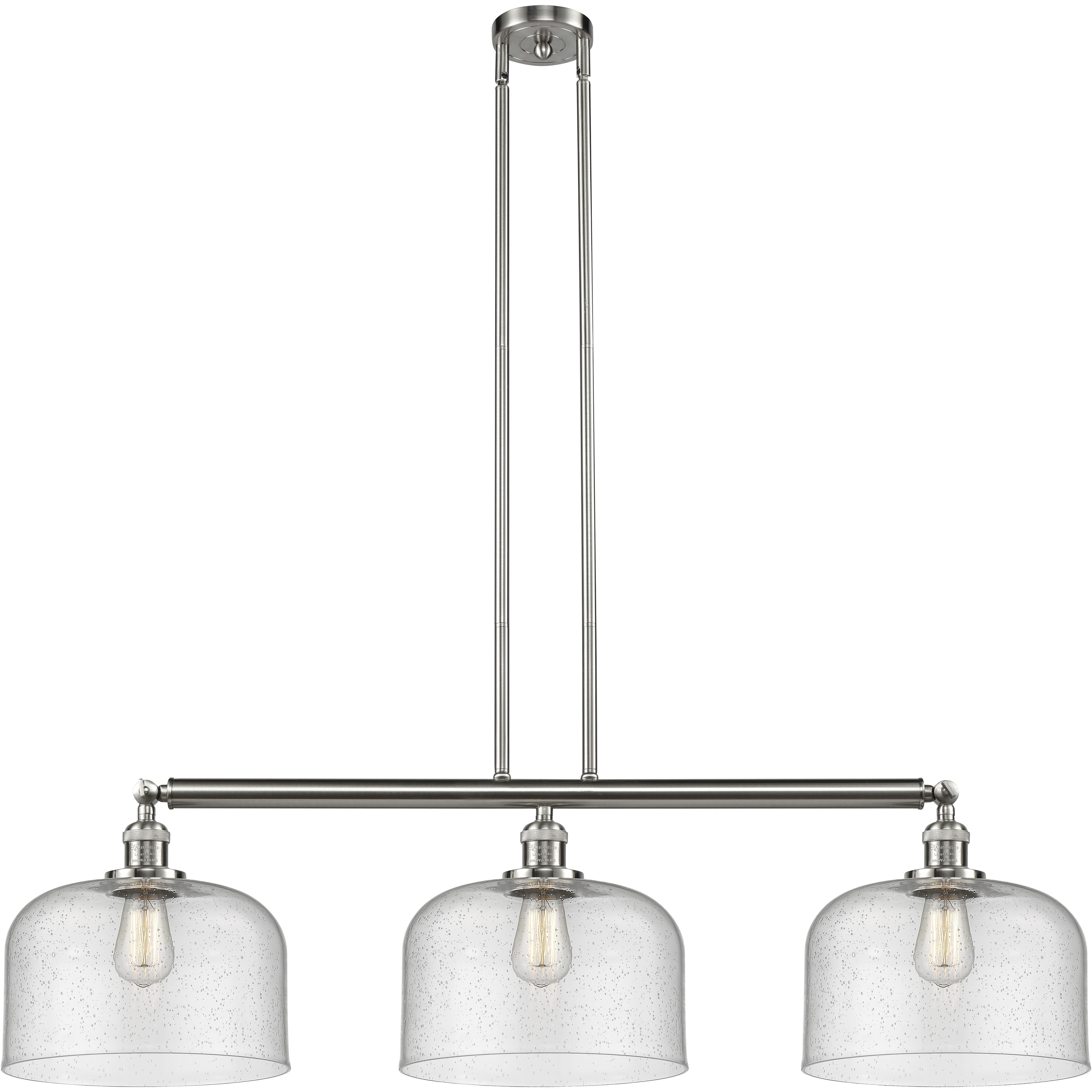 Franklin Restoration X-Large Bell LED 42 inch Brushed Satin Nickel Island Light Ceiling Light in Seedy Glass, Franklin Restoration