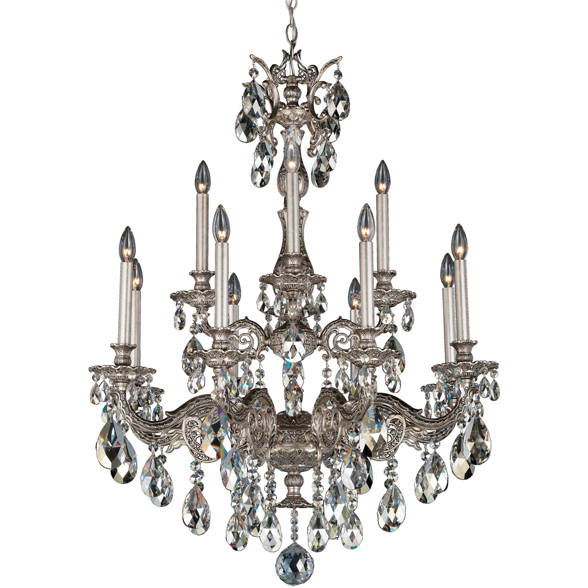 Milano 12 Light Heirloom Gold Chandelier Ceiling Light in Swarovski
