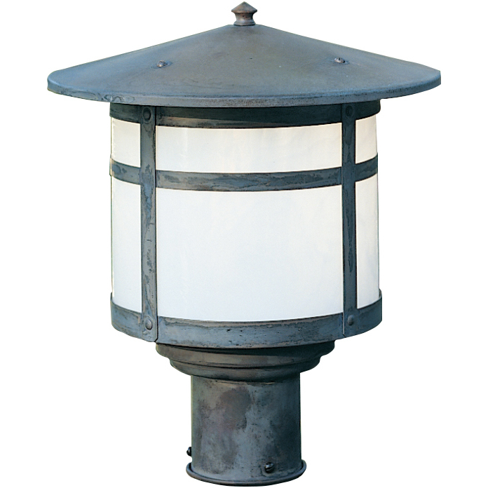 Berkeley 1 Light 9.12 inch Verdigris Patina Post Mount in White Opalescent