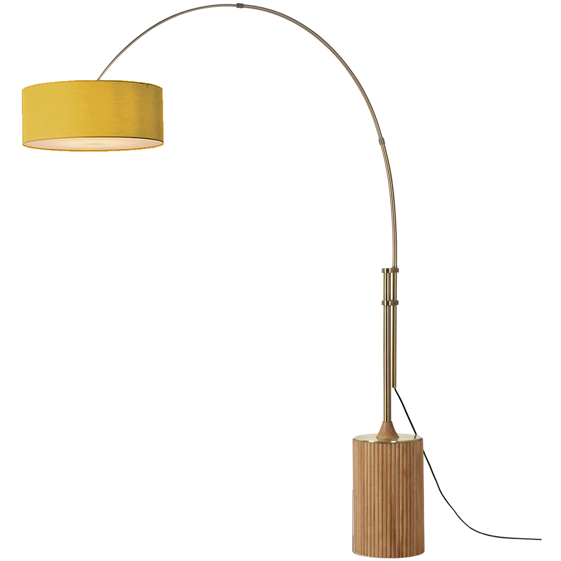 Tambo 92 inch 9 watt Weathered Brass and Natural Ash Arc Floor Lamp Portable Light in Mustard Linen