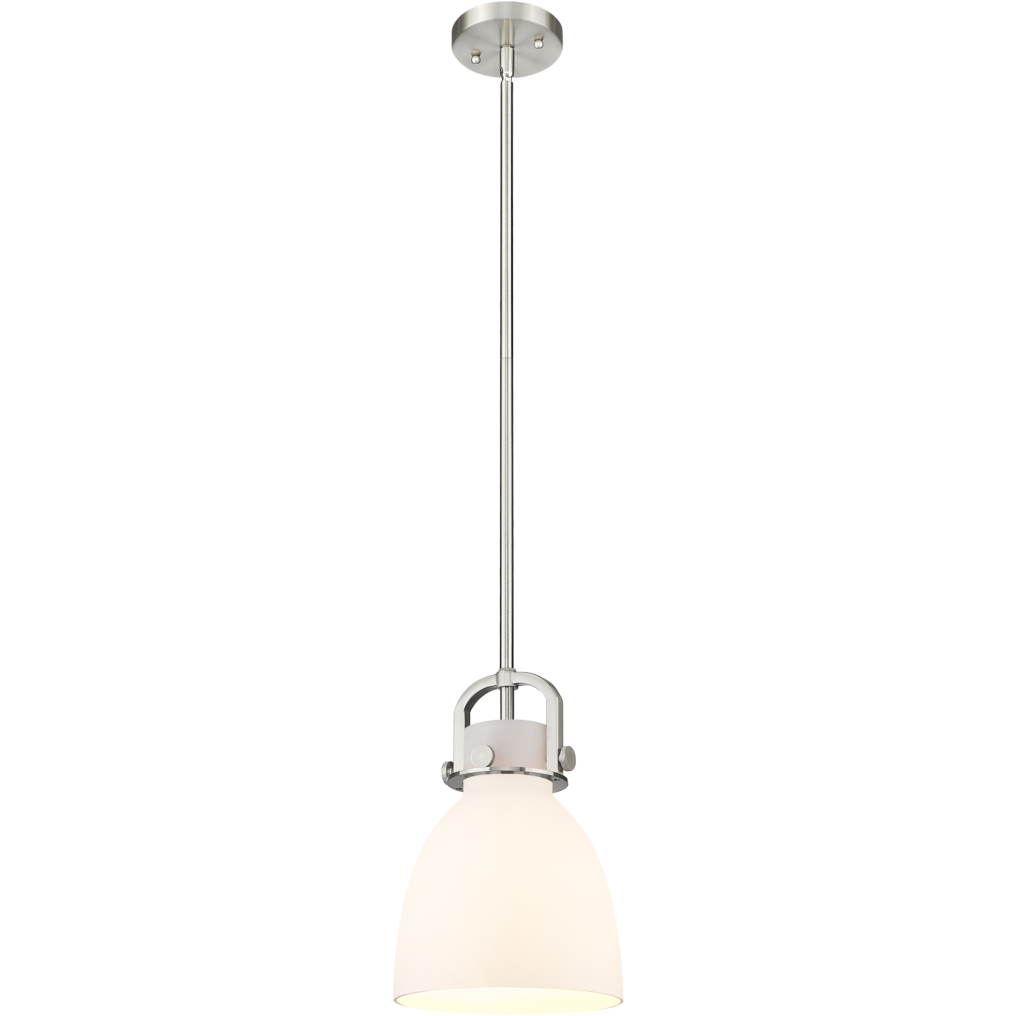 Newton Bell 1 Light 8 inch Satin Nickel Mini Pendant Ceiling Light in Matte White Glass