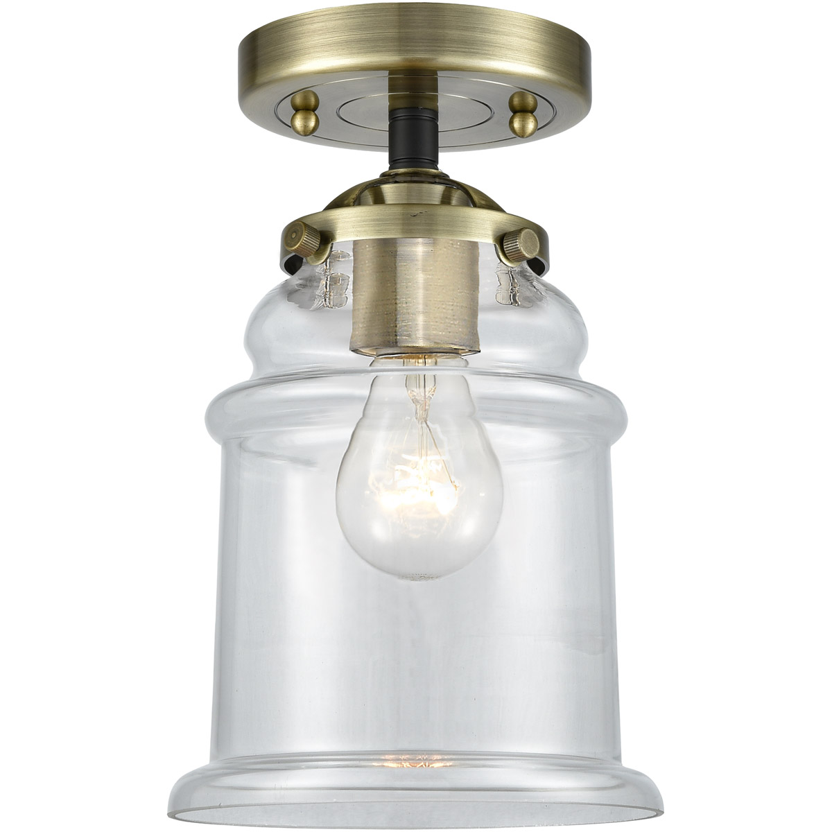 Nouveau Canton LED 6 inch Black Antique Brass Semi-Flush Mount Ceiling Light in Clear Glass, Nouveau