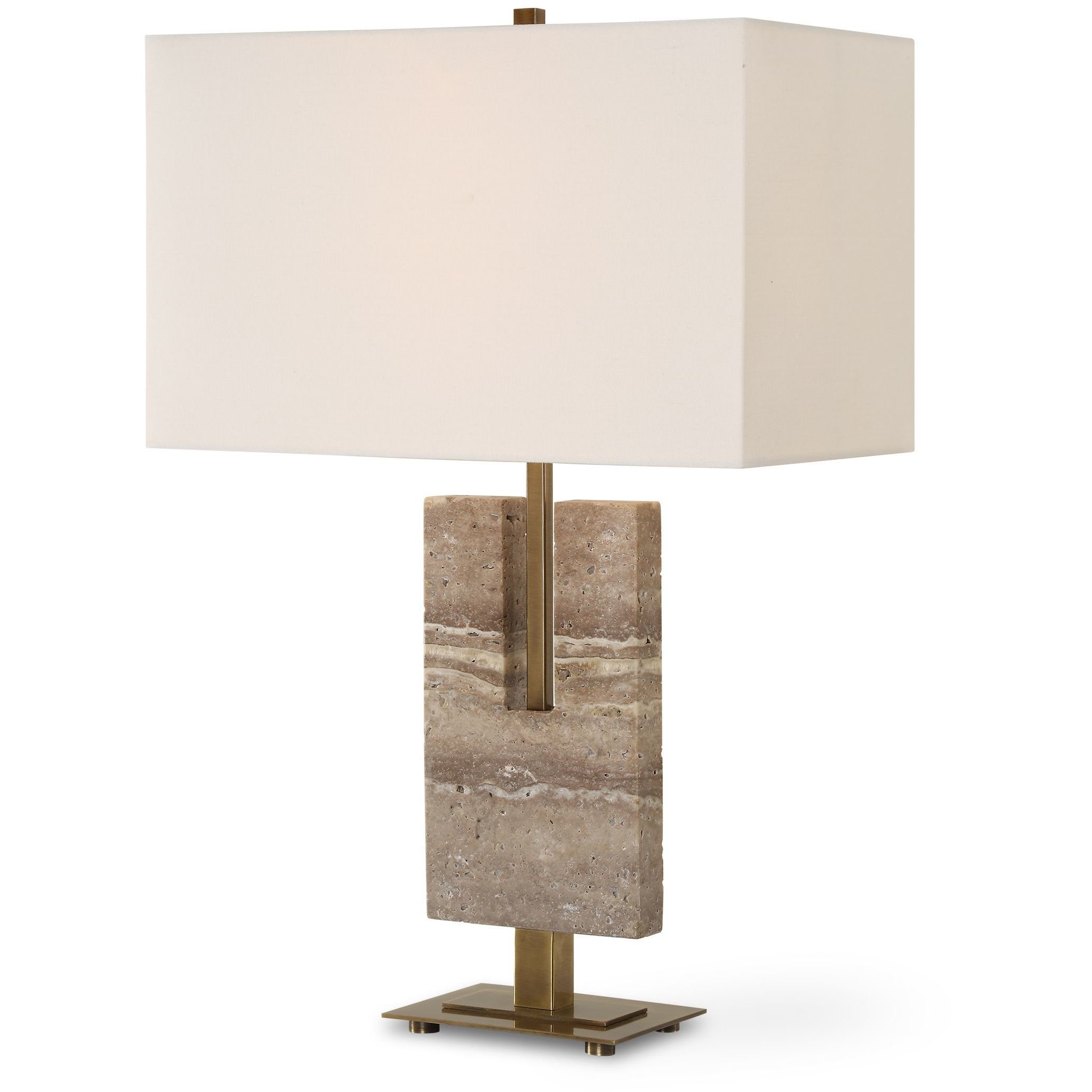 Turning Point 26 inch 150.00 watt Travertine and Brushed Antique Brass Table Lamp Portable Light