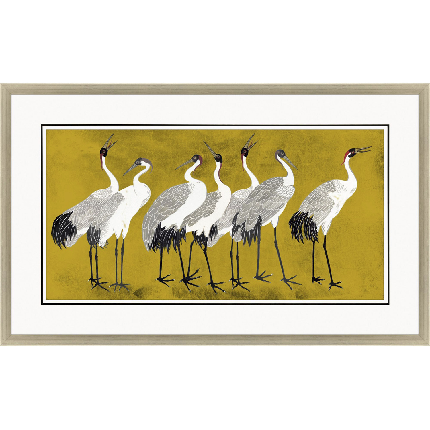 Song of the Crane Yellow and Black and Multi and White Framed Art