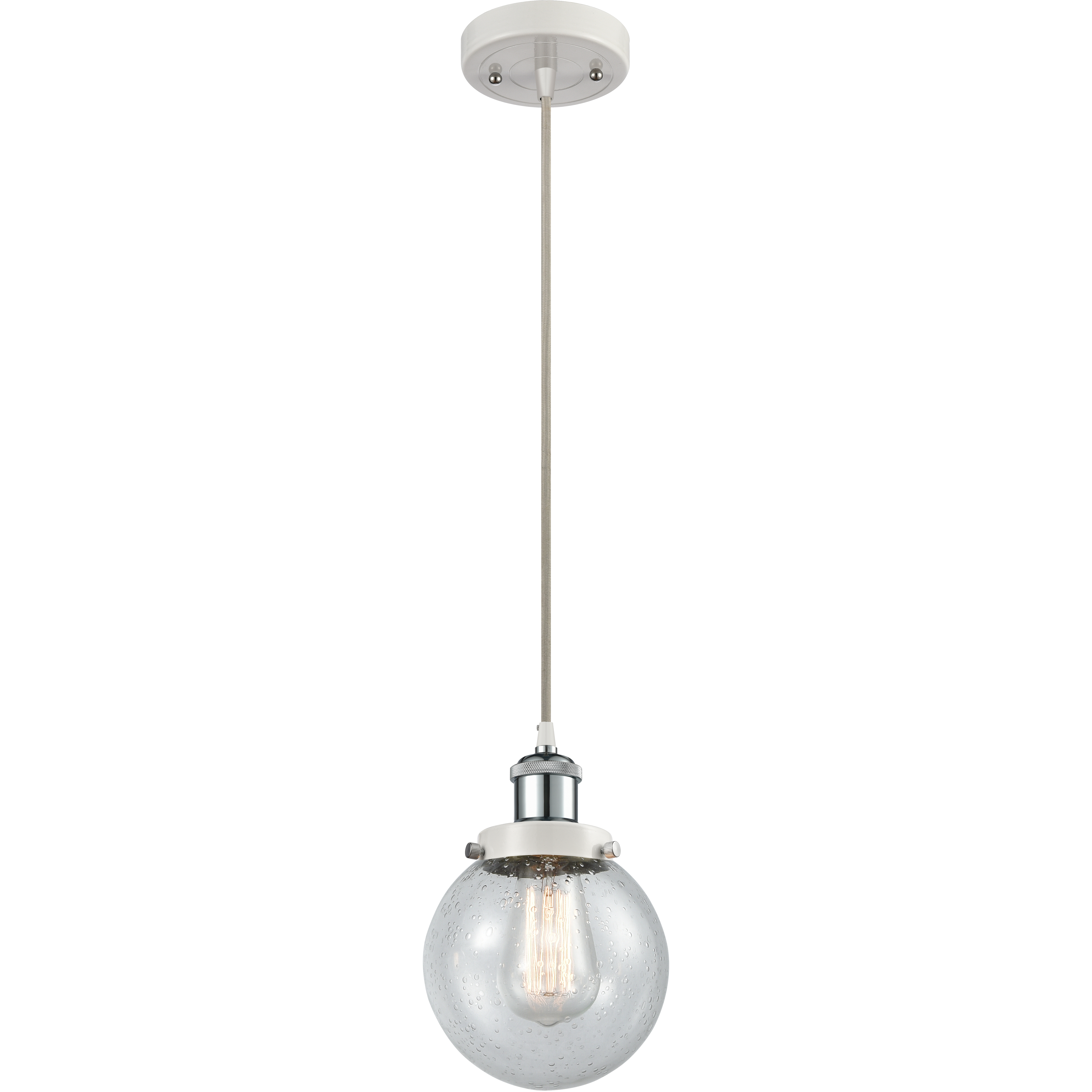 Ballston Beacon 1 Light 6 inch White and Polished Chrome Mini Pendant Ceiling Light in Seedy Glass