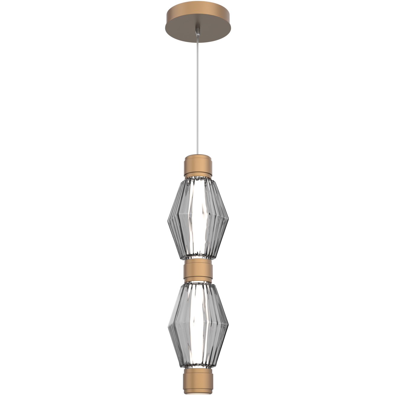 Aalto Mandrel LED Novel Brass Pendant Ceiling Light in 3000K LED, Optic Rib Smoke