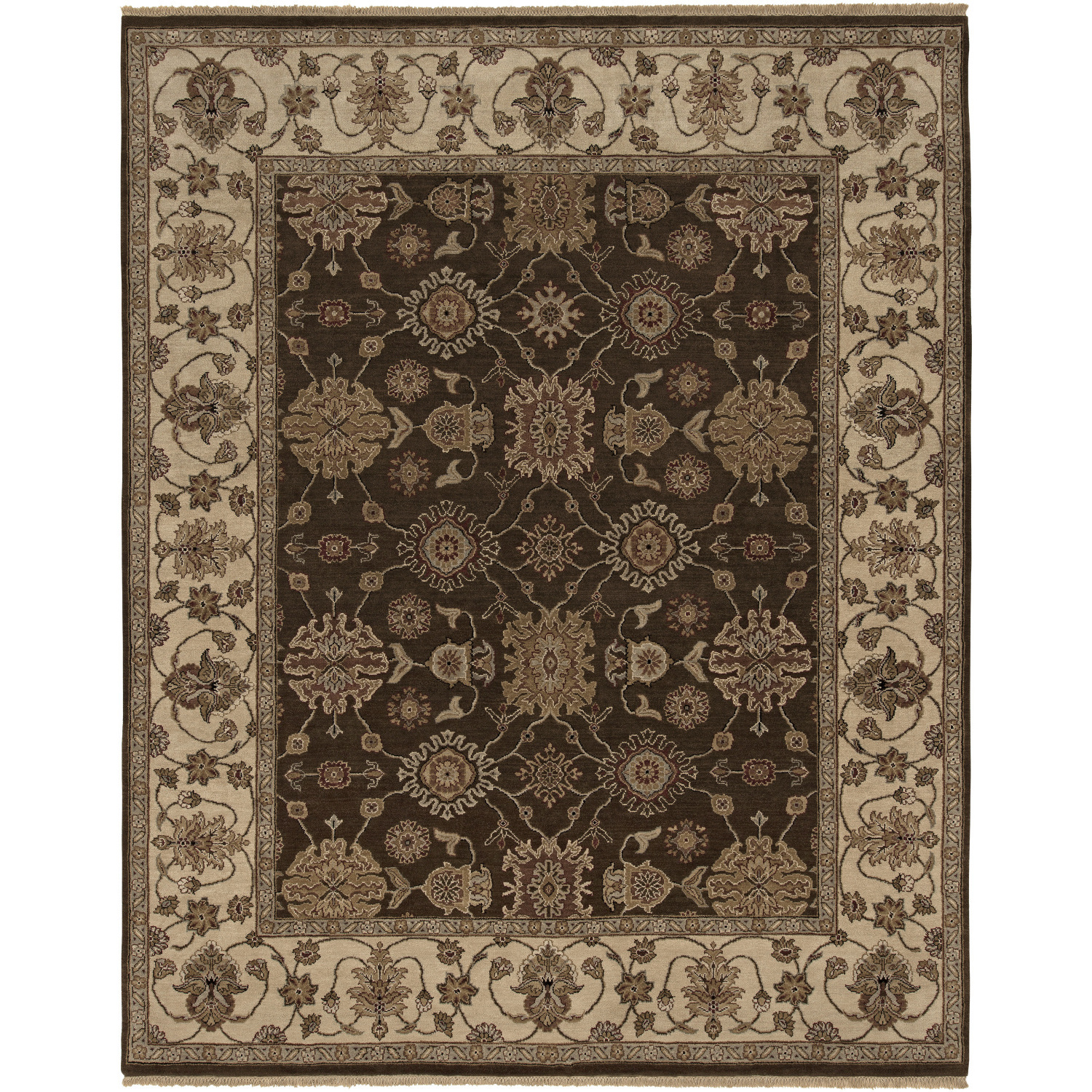 Dinar 72 X 72 inch Ivory / Dark Brown / Tan / Olive Handmade Rug