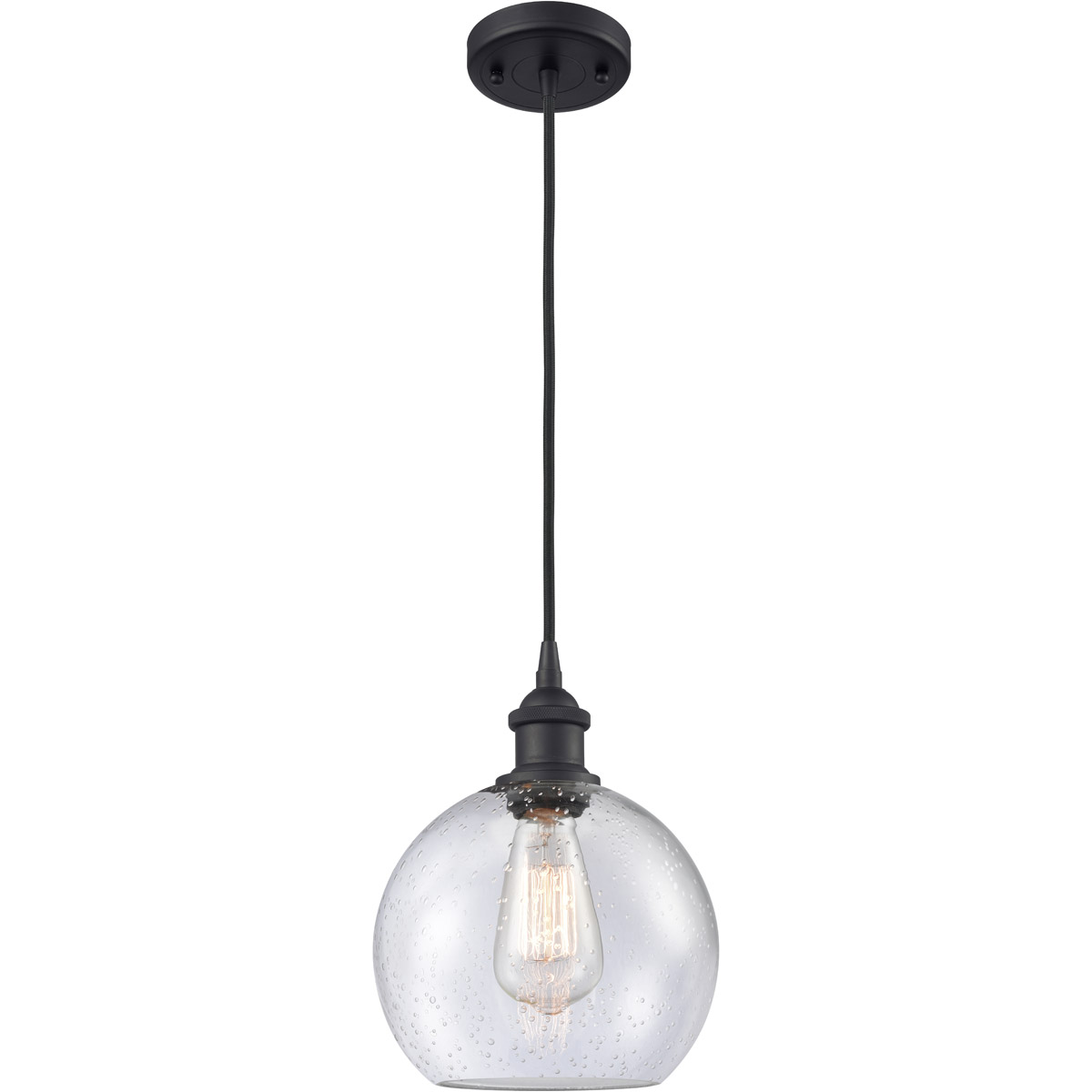 Ballston Athens LED 8 inch Matte Black Mini Pendant Ceiling Light in Seedy Glass, Ballston