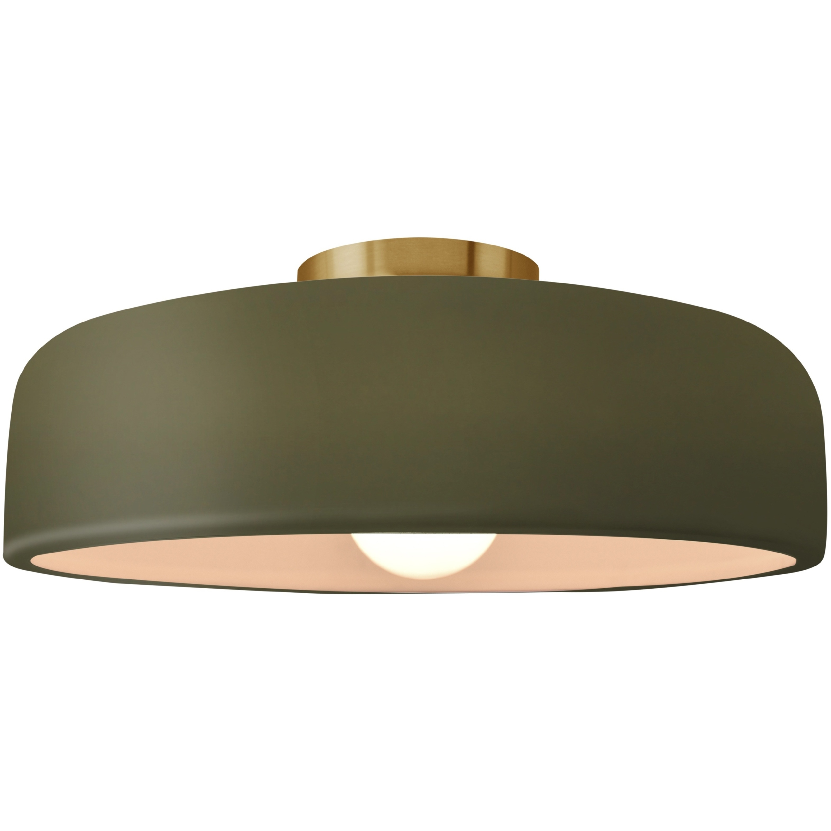 Radiance Collection - Spire LED 16 inch Matte Green and Brushed Brass Semi-Flush Ceiling Light in Dedicated LED, 16W x 6.5H, Form+Finish+Function