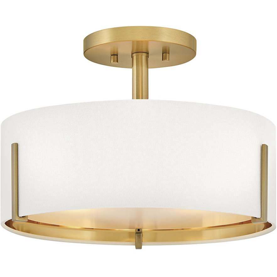 Halle 3 Light 14.5 inch Lacquered Brass Semi-flush Mount Ceiling Light