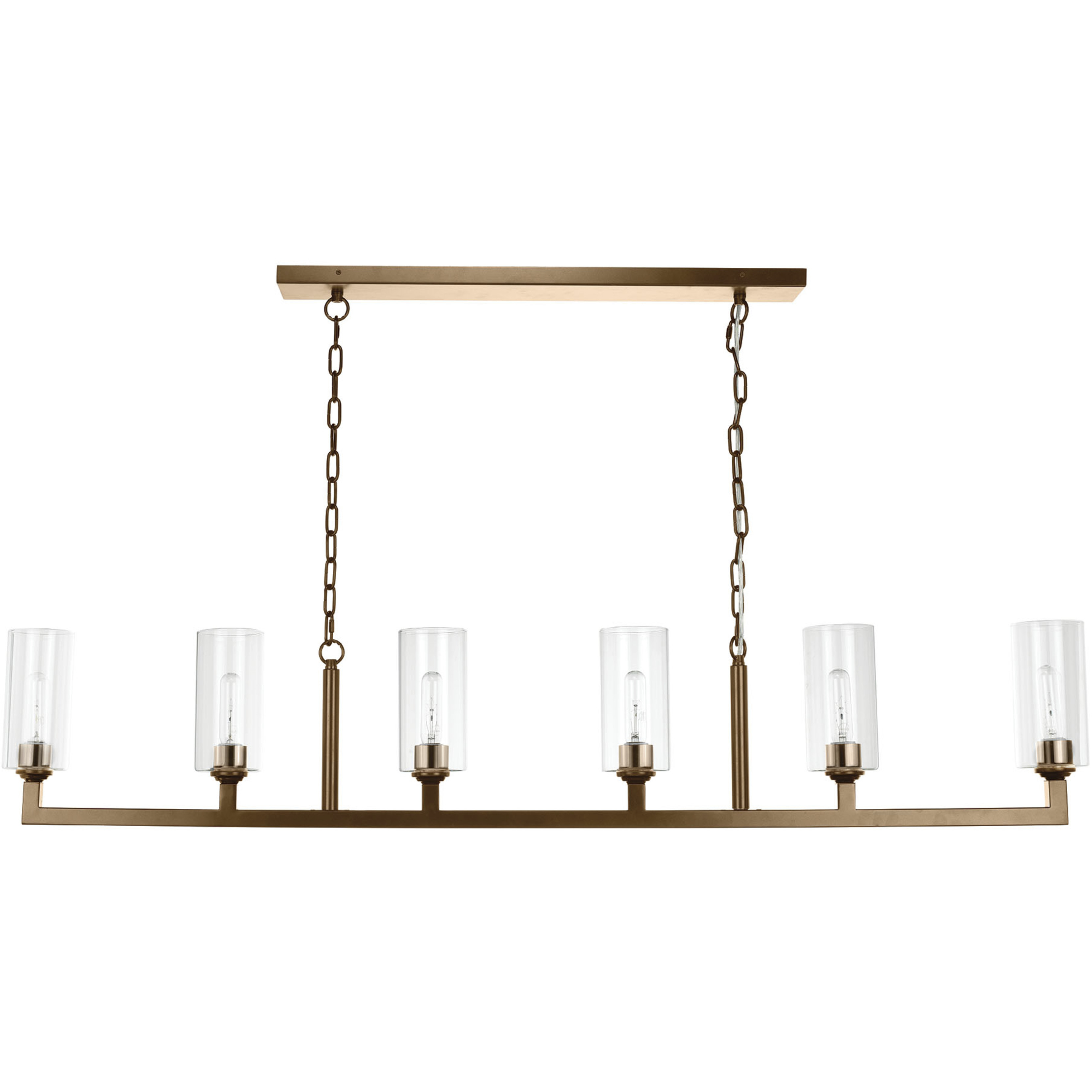 Linear 6 Light 62 inch Antique Brass Linear Chandelier Ceiling Light