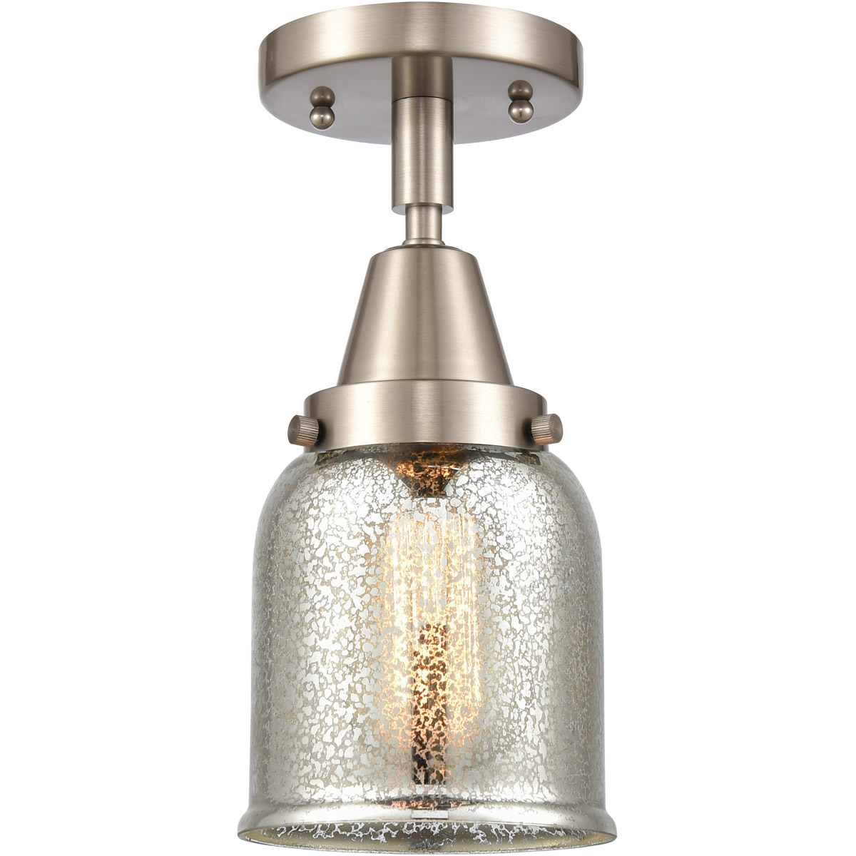 Franklin Restoration Small Bell 1 Light 5 inch Brushed Satin Nickel Flush Mount Ceiling Light in Silver Plated Mercury Glass