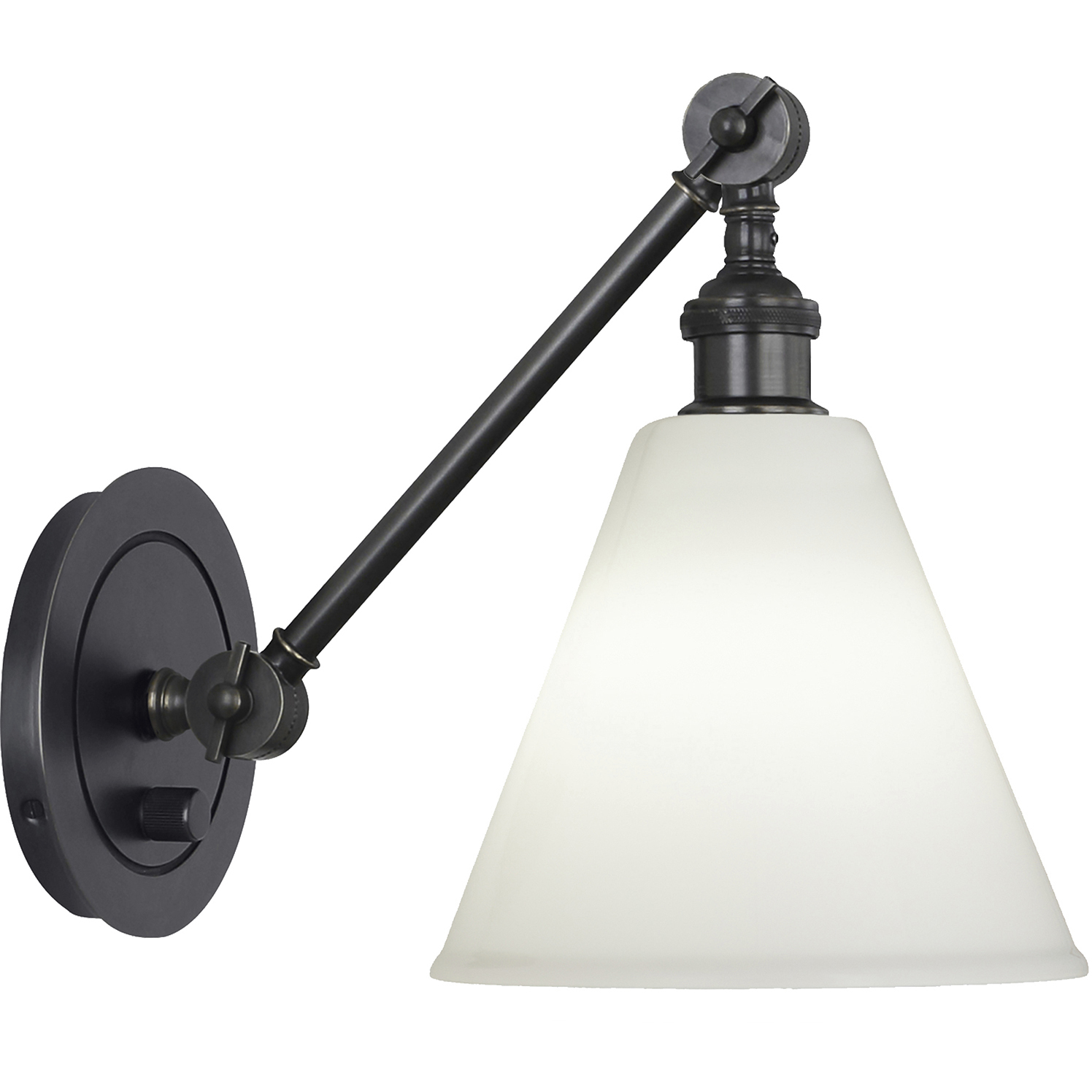 Alloy 20.25 inch 60 watt Deep Patina Bronze Swing Arm Wall Sconce Wall Light in Cased White Glass