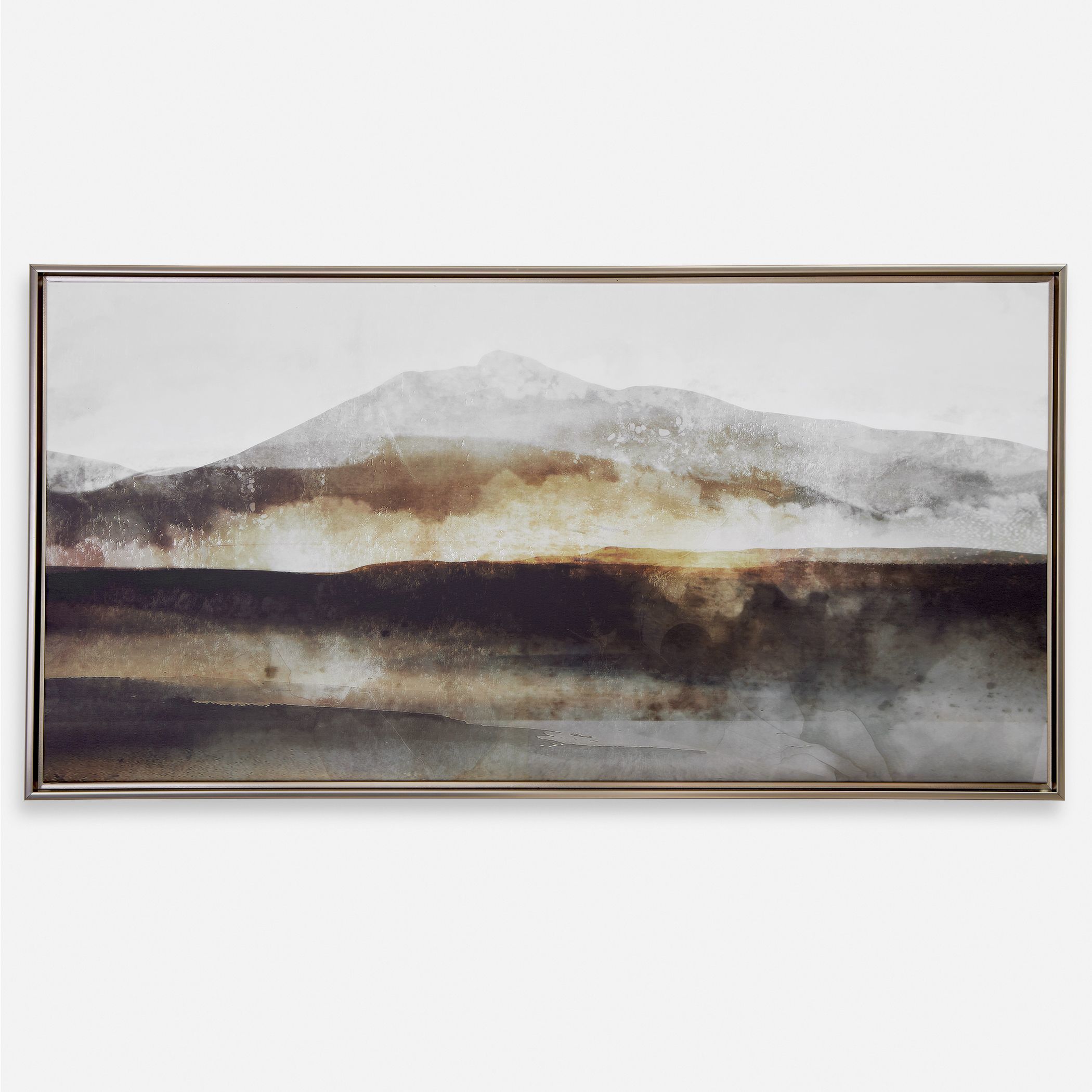 Splash Of Land Multi-Colored and Bronze Gold Framed Canvas