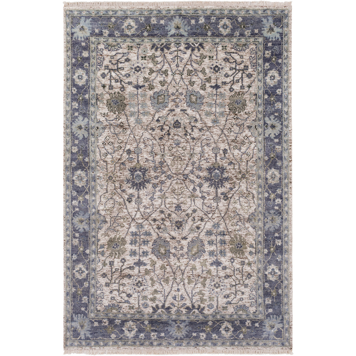 Maeva 36 X 24 inch Navy/Sea Foam/Dark Brown/Cream Rugs, Wool and Viscose