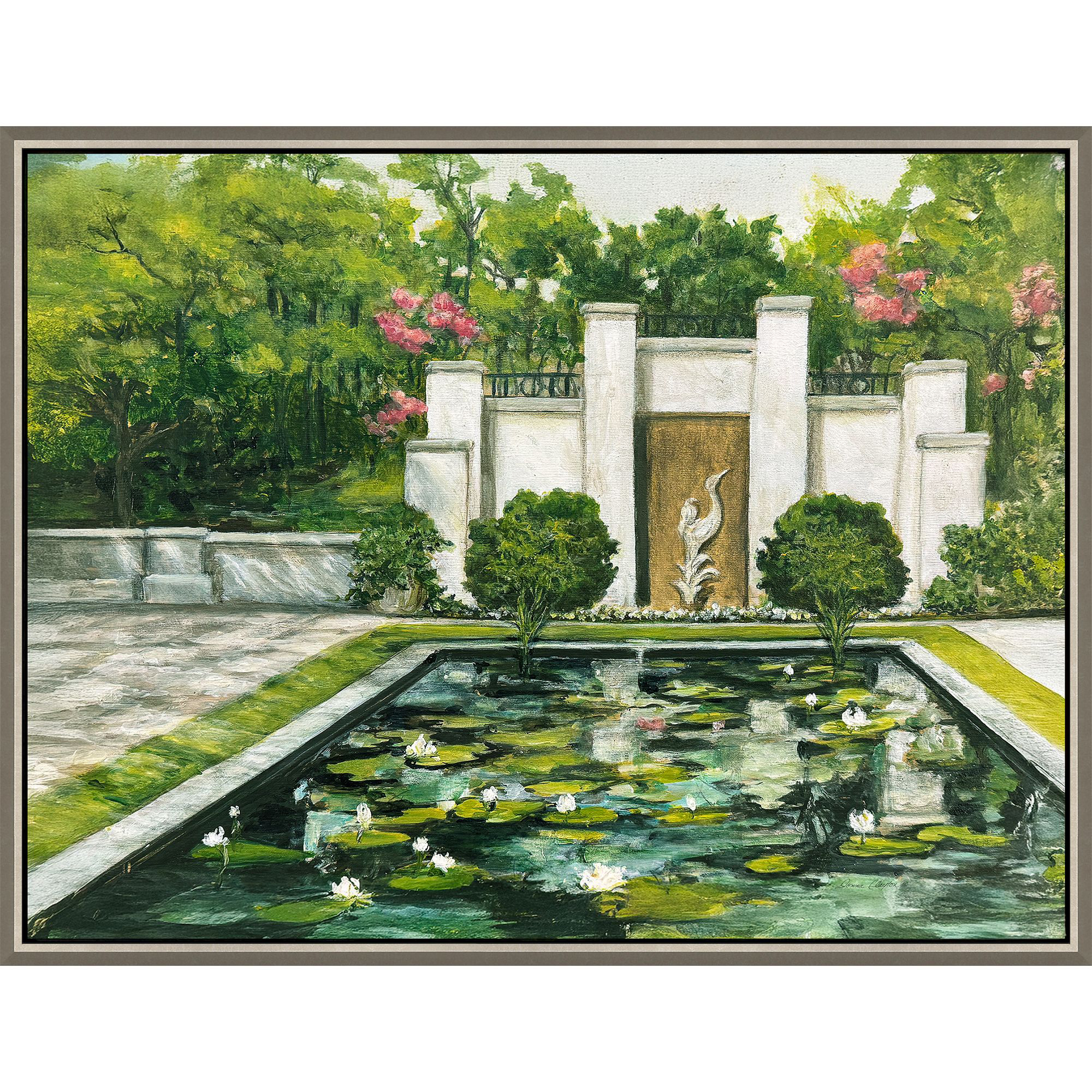 Water Lily Pool Green and Multi and Pink and White Canvas