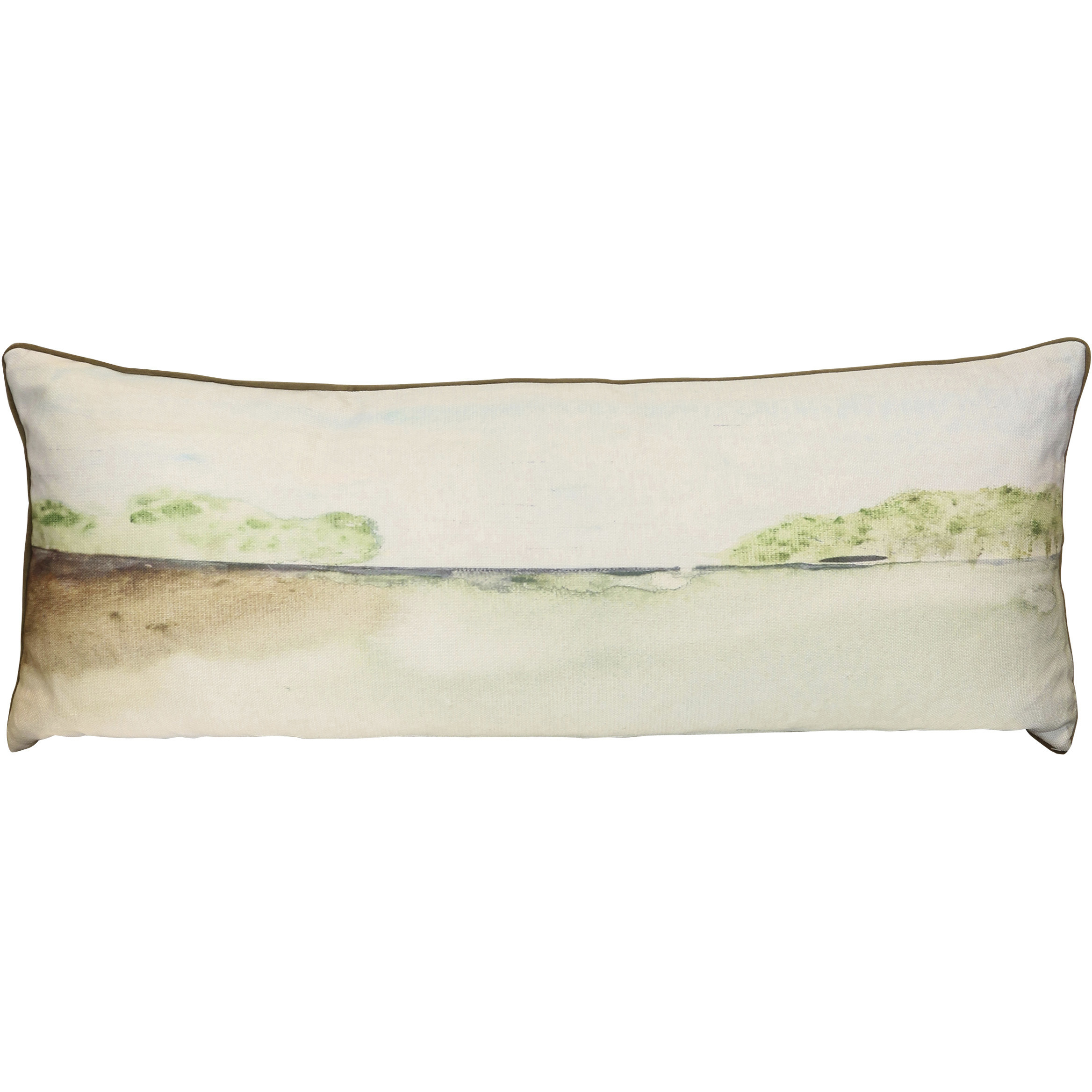 Verdant Field 36 inch Fresh Green and Soft Ivory and Muted Moss Pillow in 36" x 14"