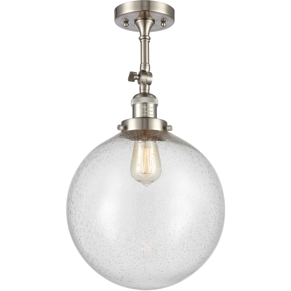 Franklin Restoration XX-Large Beacon LED 12 inch Brushed Satin Nickel Semi-Flush Mount Ceiling Light in Seedy Glass, Franklin Restoration