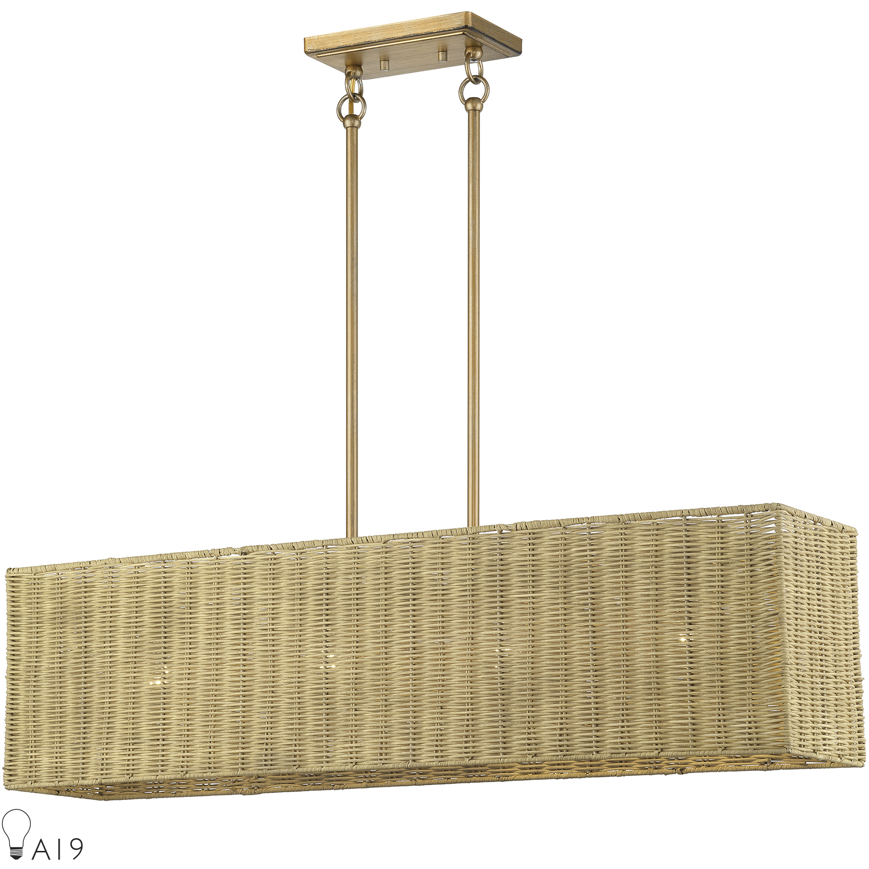 Weavington 4 Light 7.75 inch Antique Gold Leaf Large Linear Chandelier Ceiling Light, Large