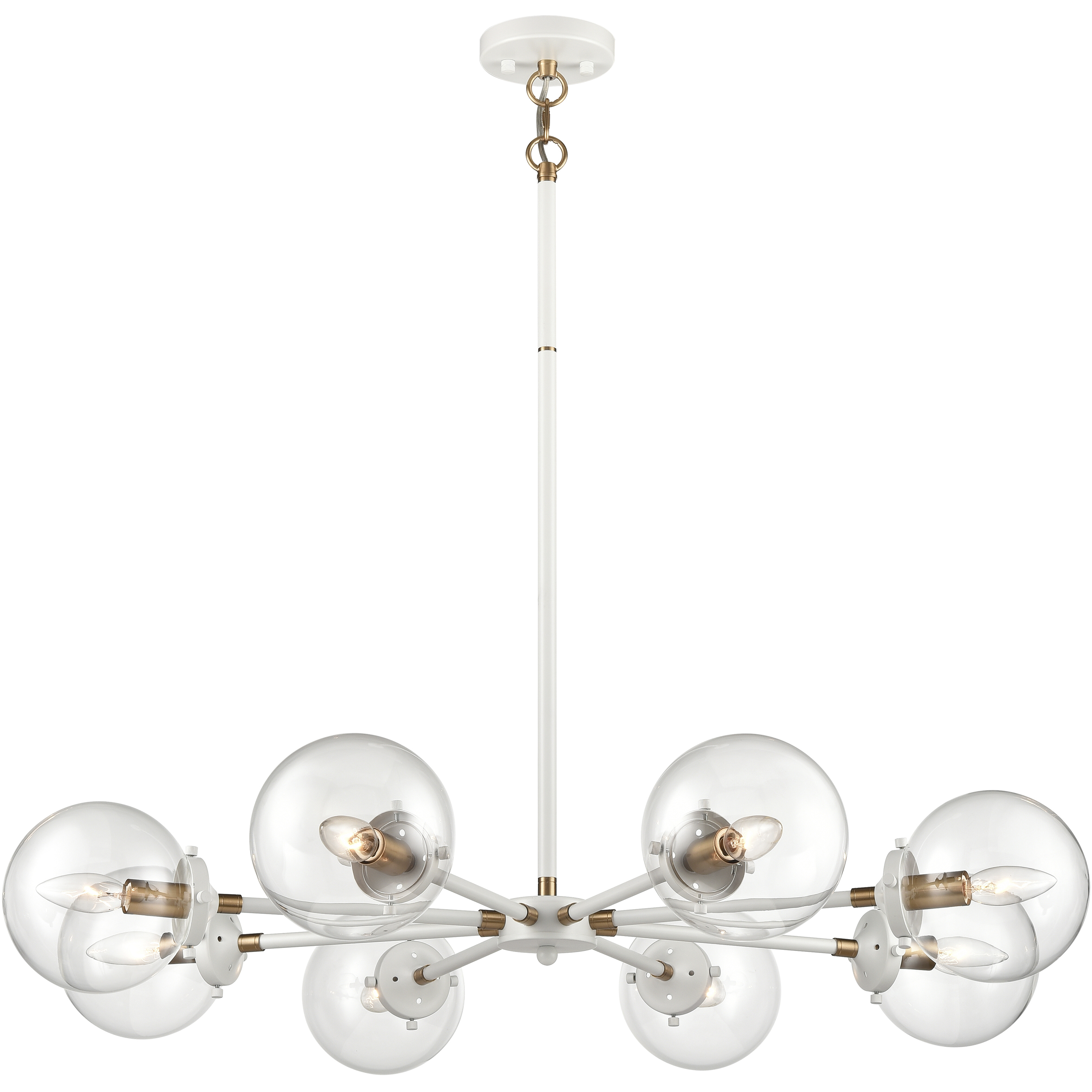 Boudreaux 8 Light 36 inch Matte White with Satin Brass Chandelier Ceiling Light