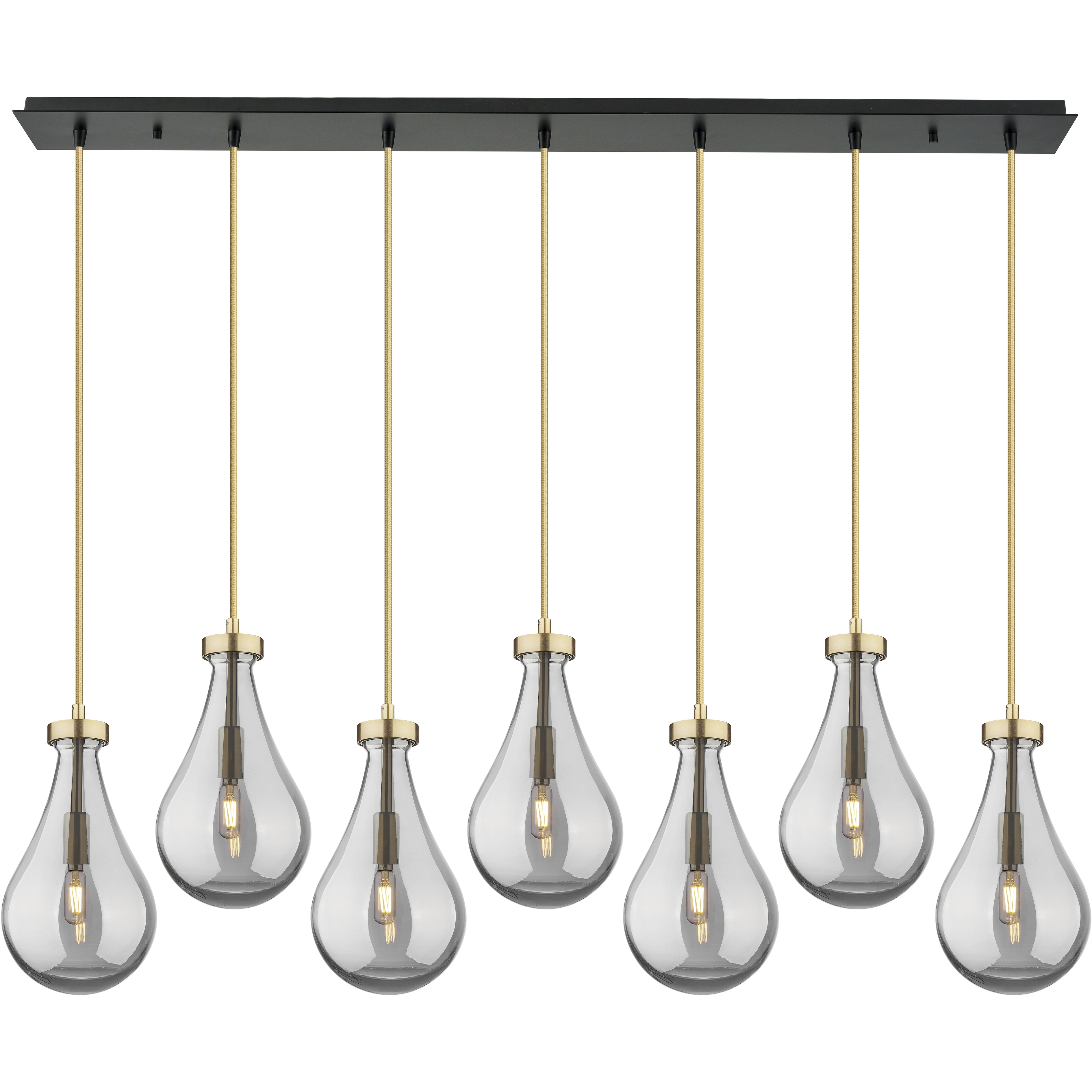 Owego 7 Light 36.63 inch Champagne Bronze Linear Pendant Ceiling Light in Light Smoke Glass