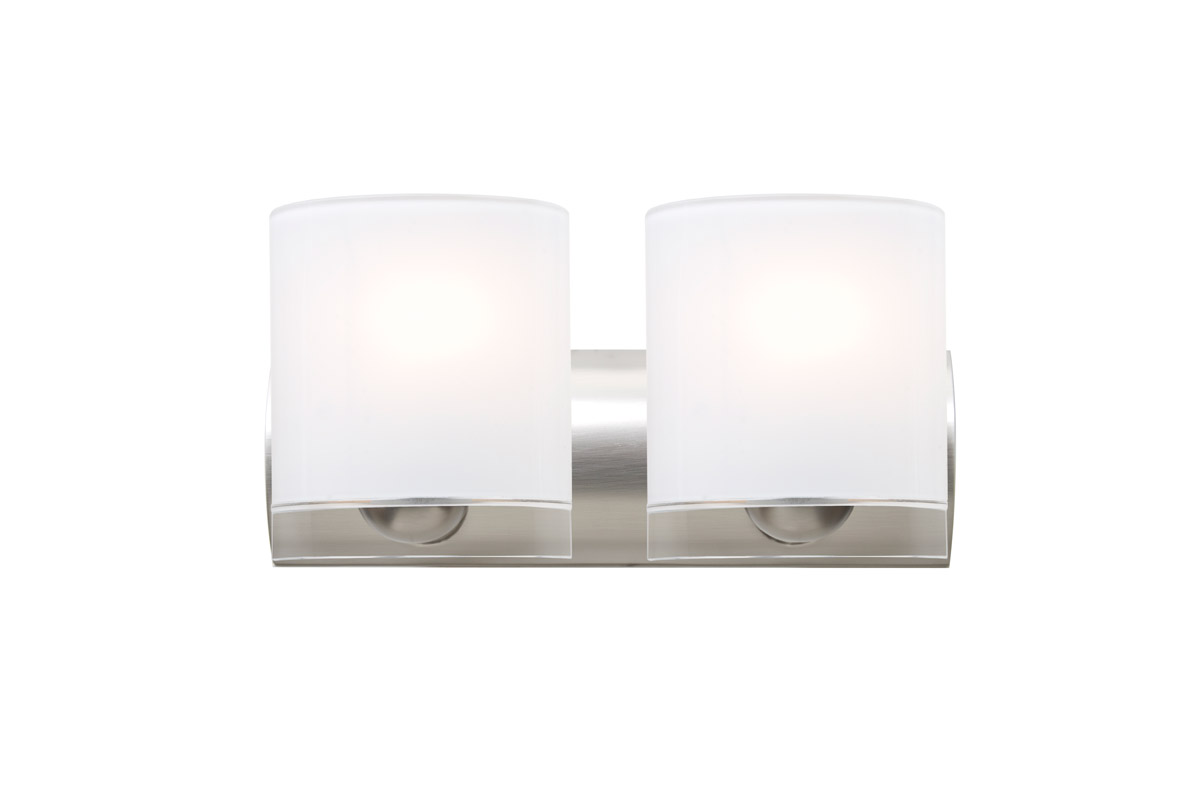 Celtic 2 Light 15 inch Satin Nickel Vanity Wall Light in Opal Glossy/Clear Glass, Incandescent