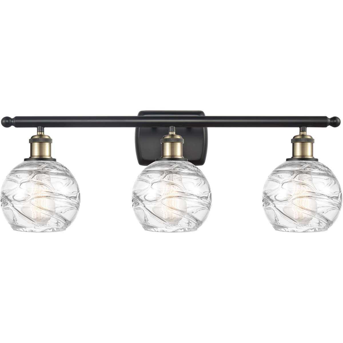 Ballston Small Deco Swirl 3 Light 26 inch Black Antique Brass Bath Vanity Light Wall Light, Ballston